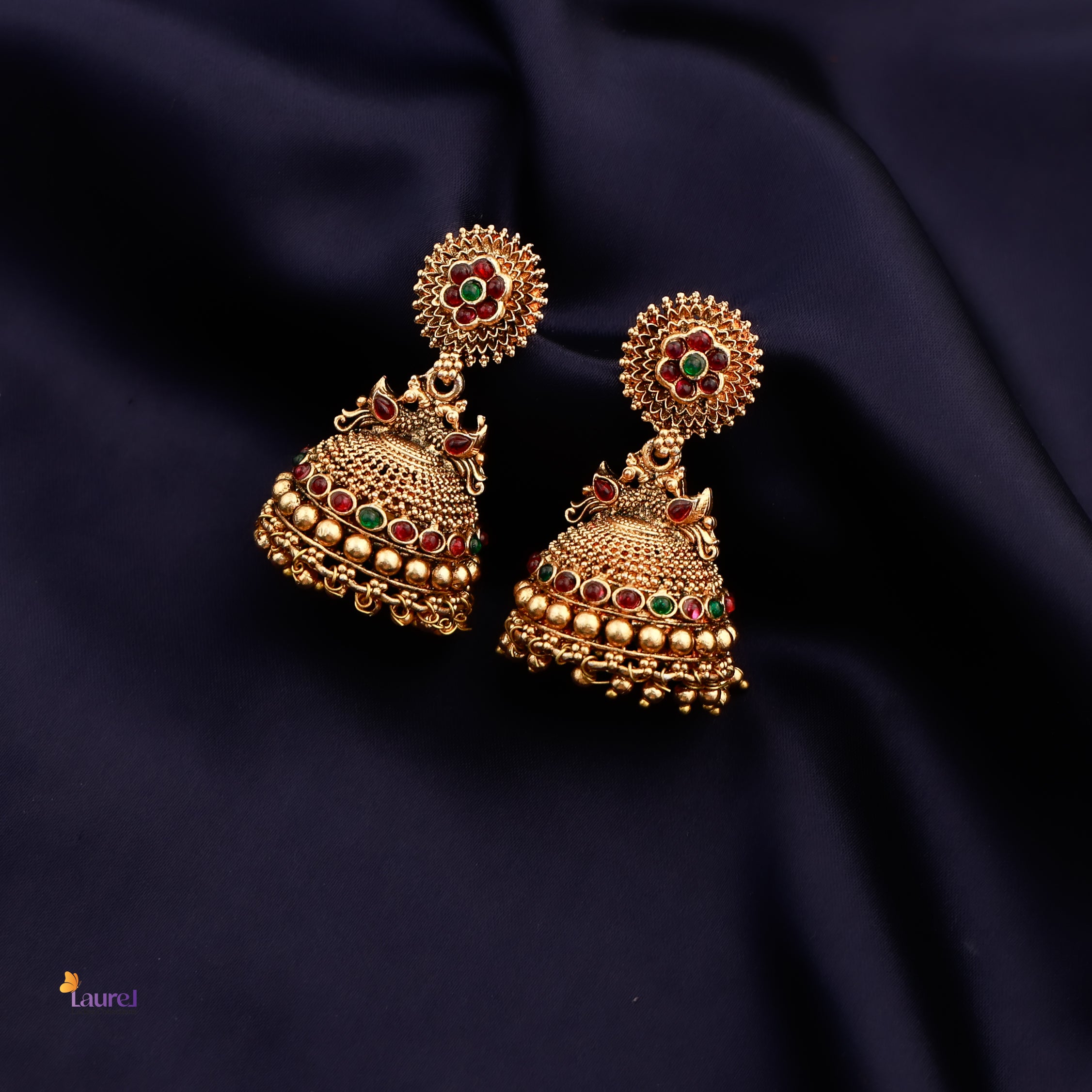 Golden Pearl Peacock Jhumkas