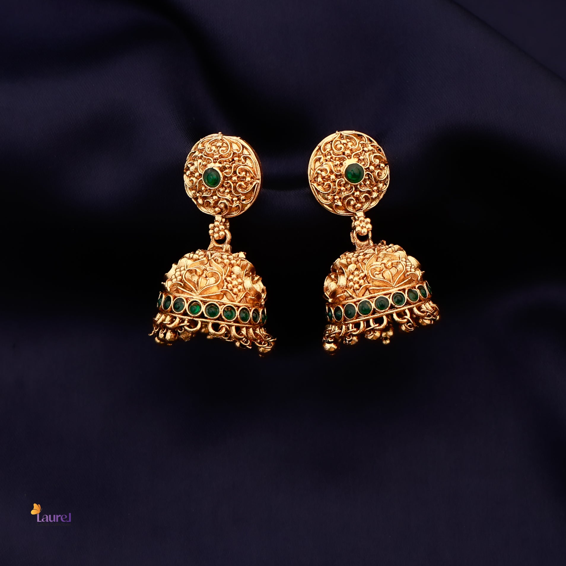 Golden Pearl Green Jhumkas