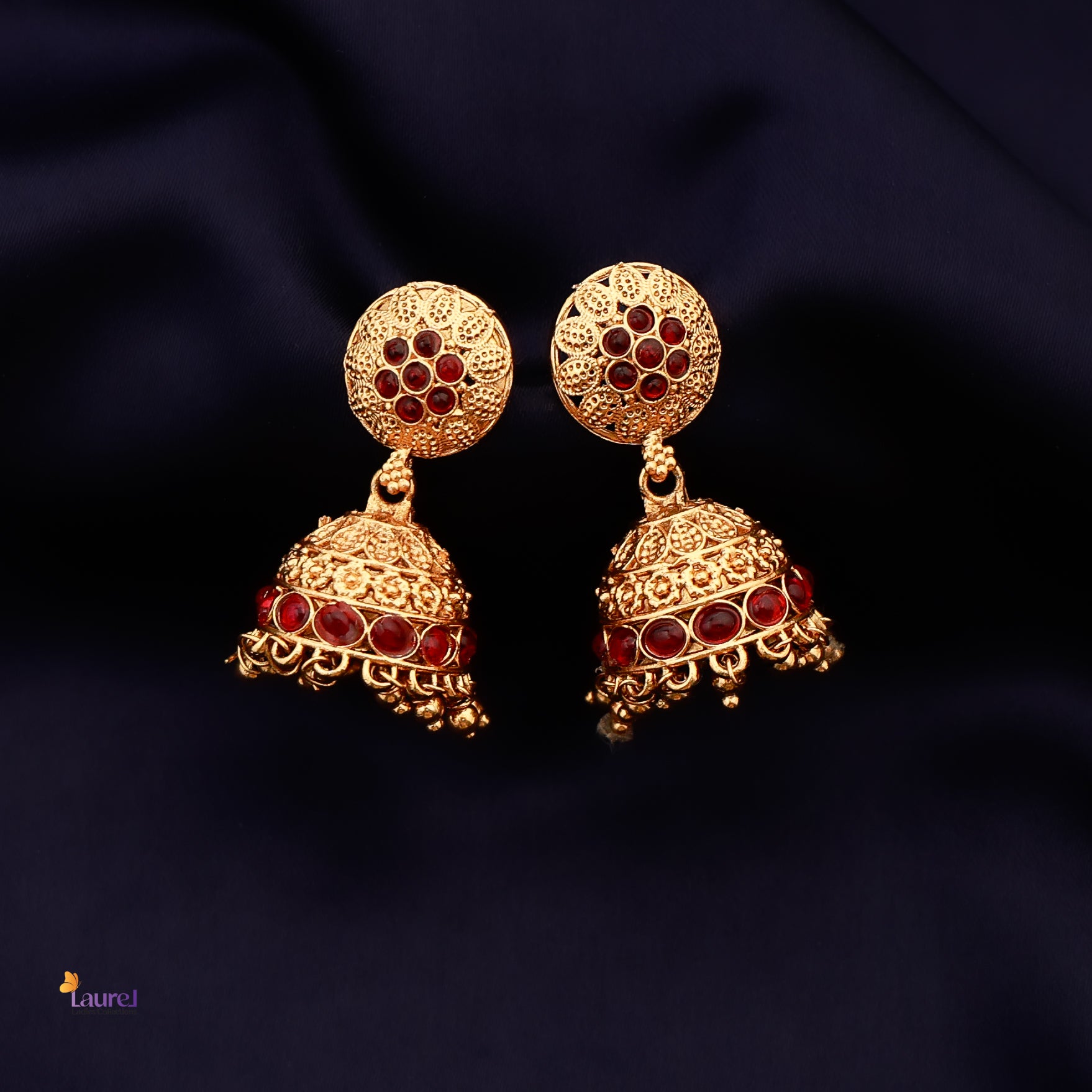 Golden Bead Floral Jhumkas