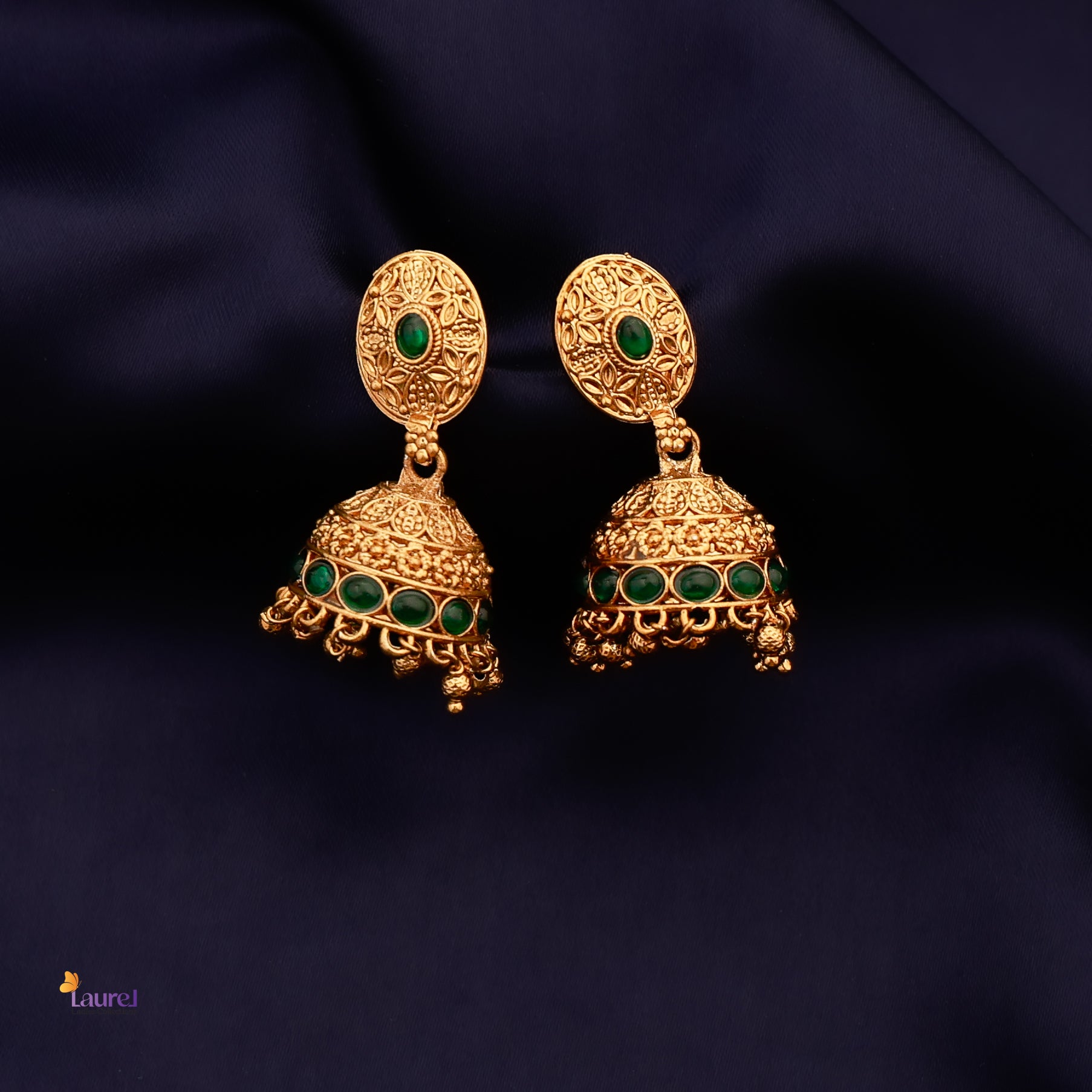 Green Golden Pearl Jhumkas