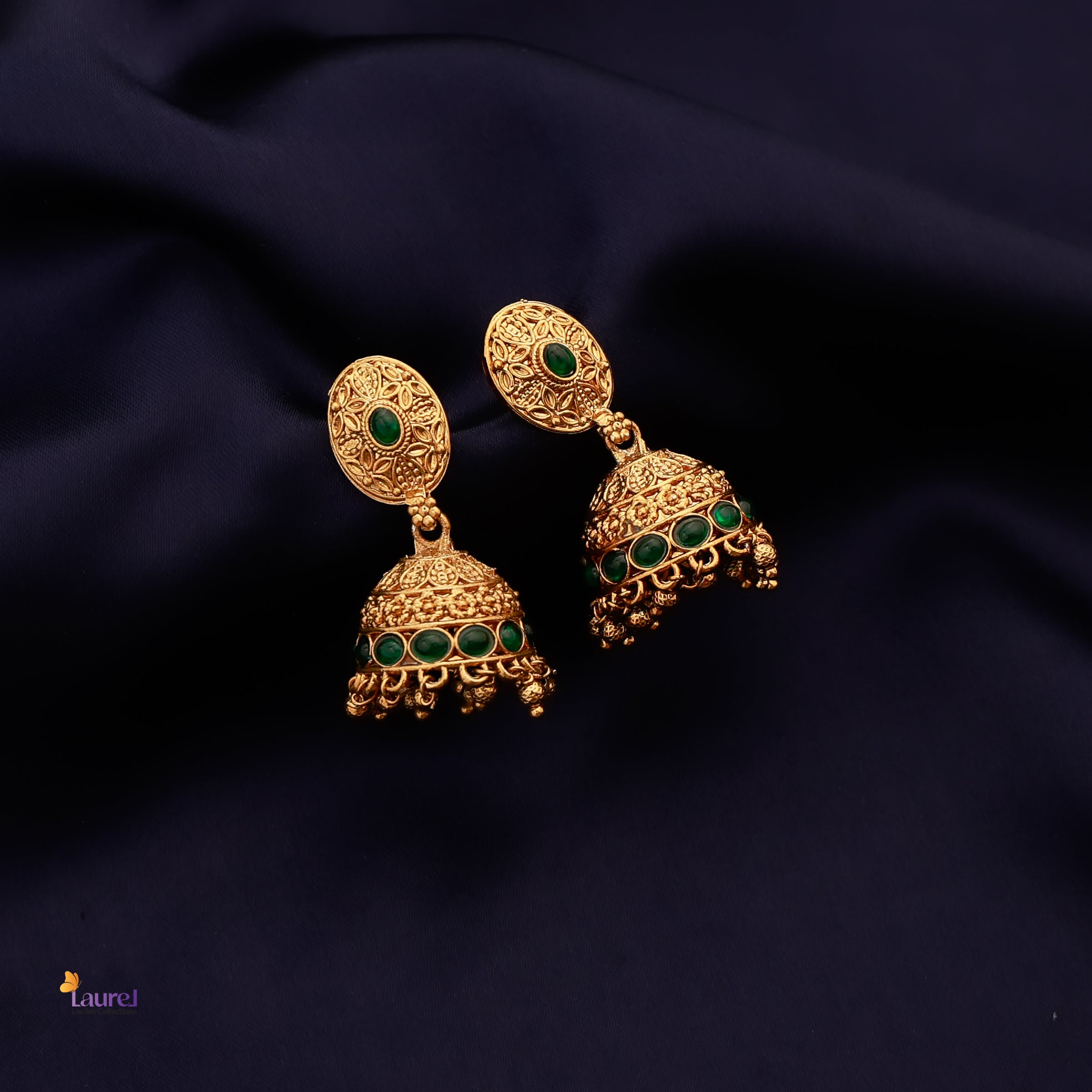 Green Golden Pearl Jhumkas