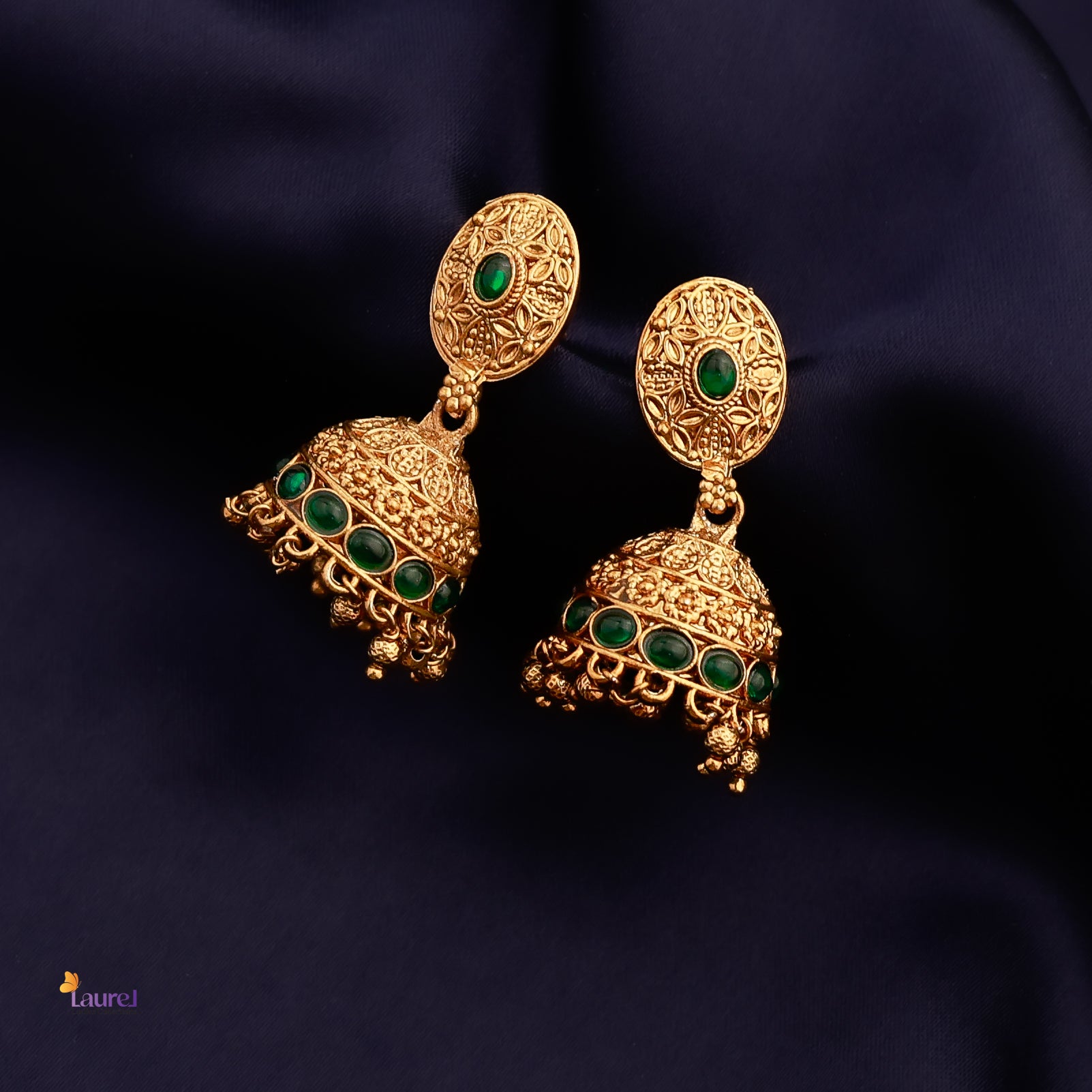 Green Golden Pearl Jhumkas