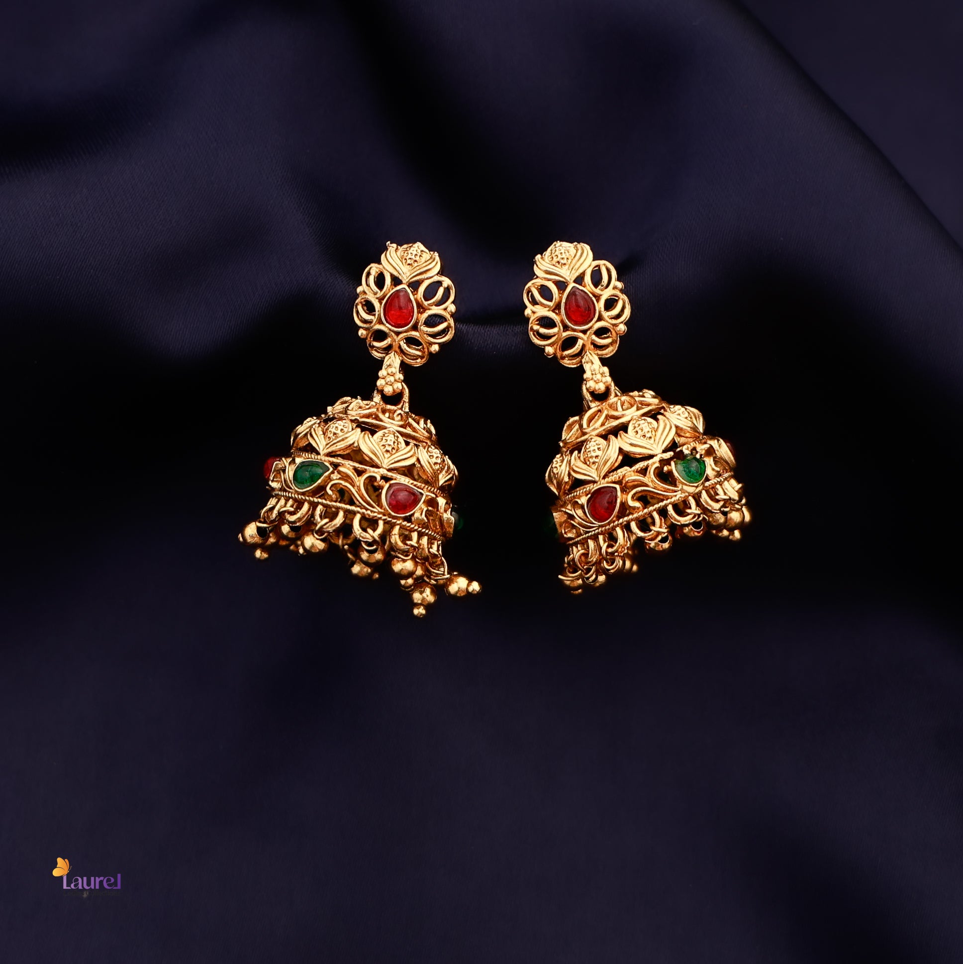 Floral Ruby Green Jhumkas