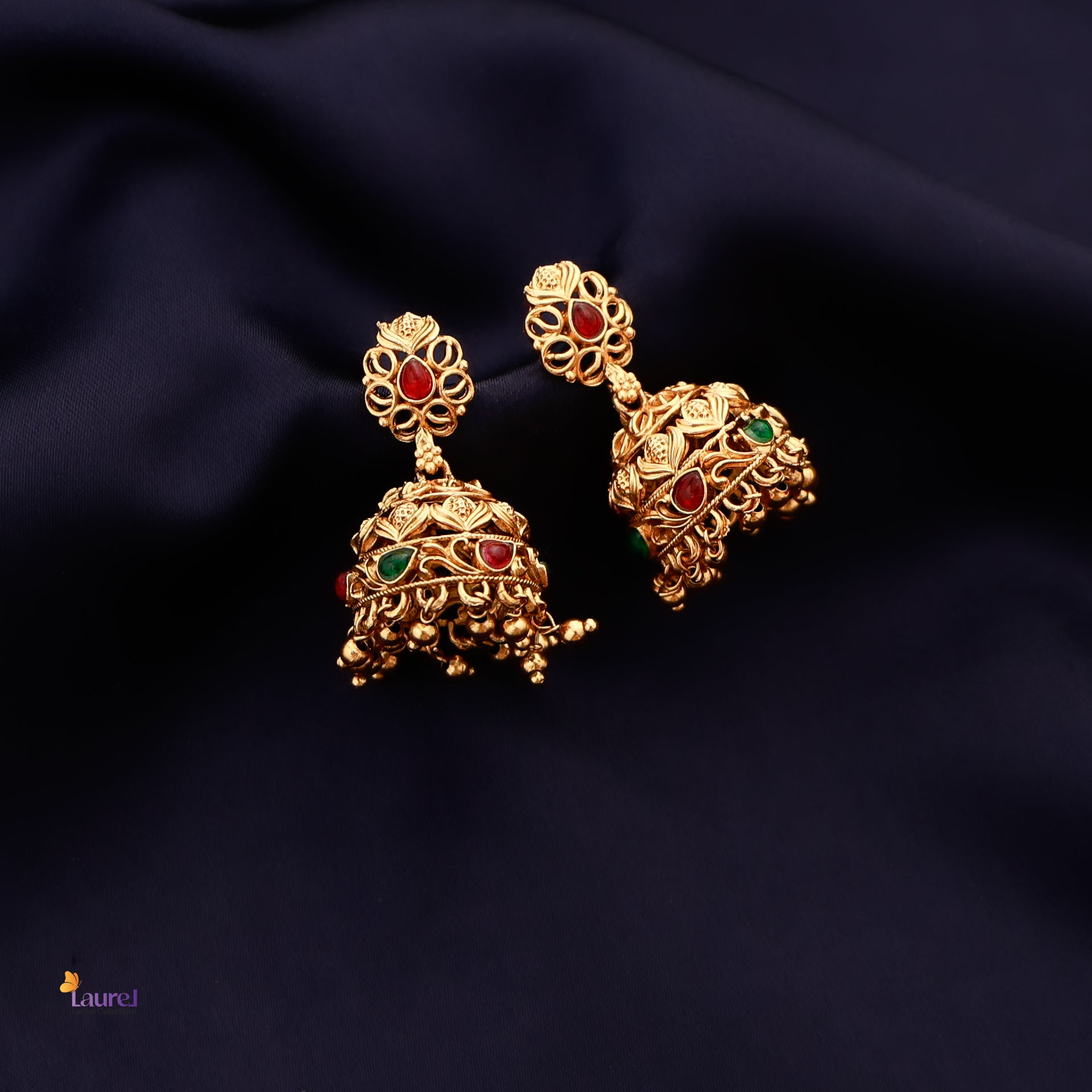 Floral Ruby Green Jhumkas