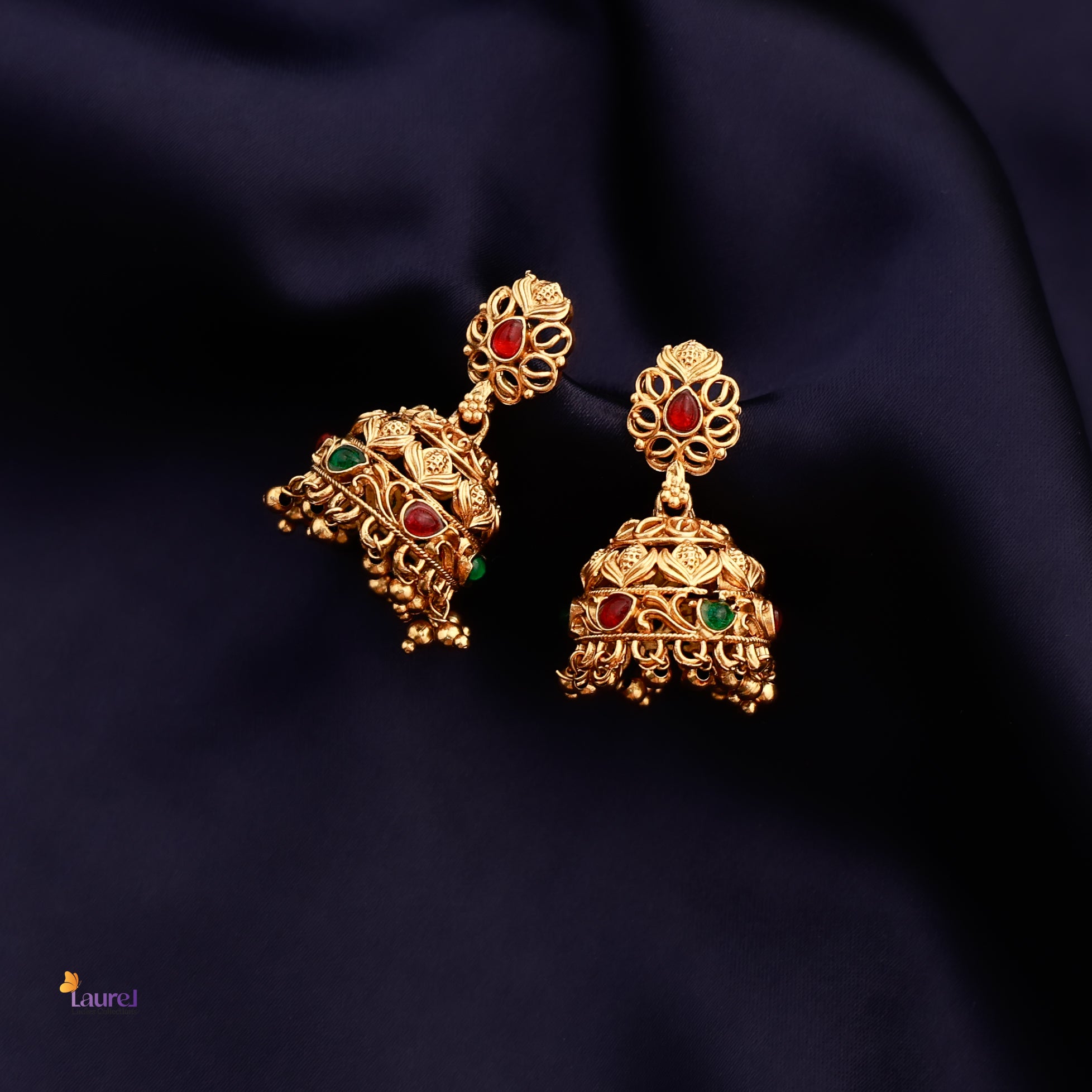 Floral Ruby Green Jhumkas