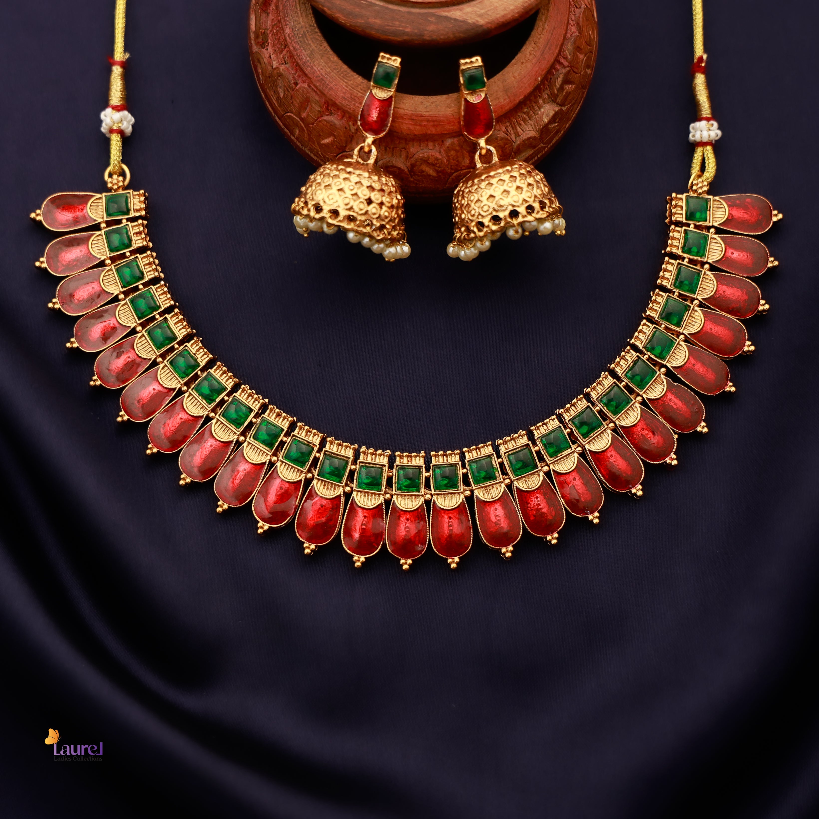 Traditional Indian jewelry set with jhumkas