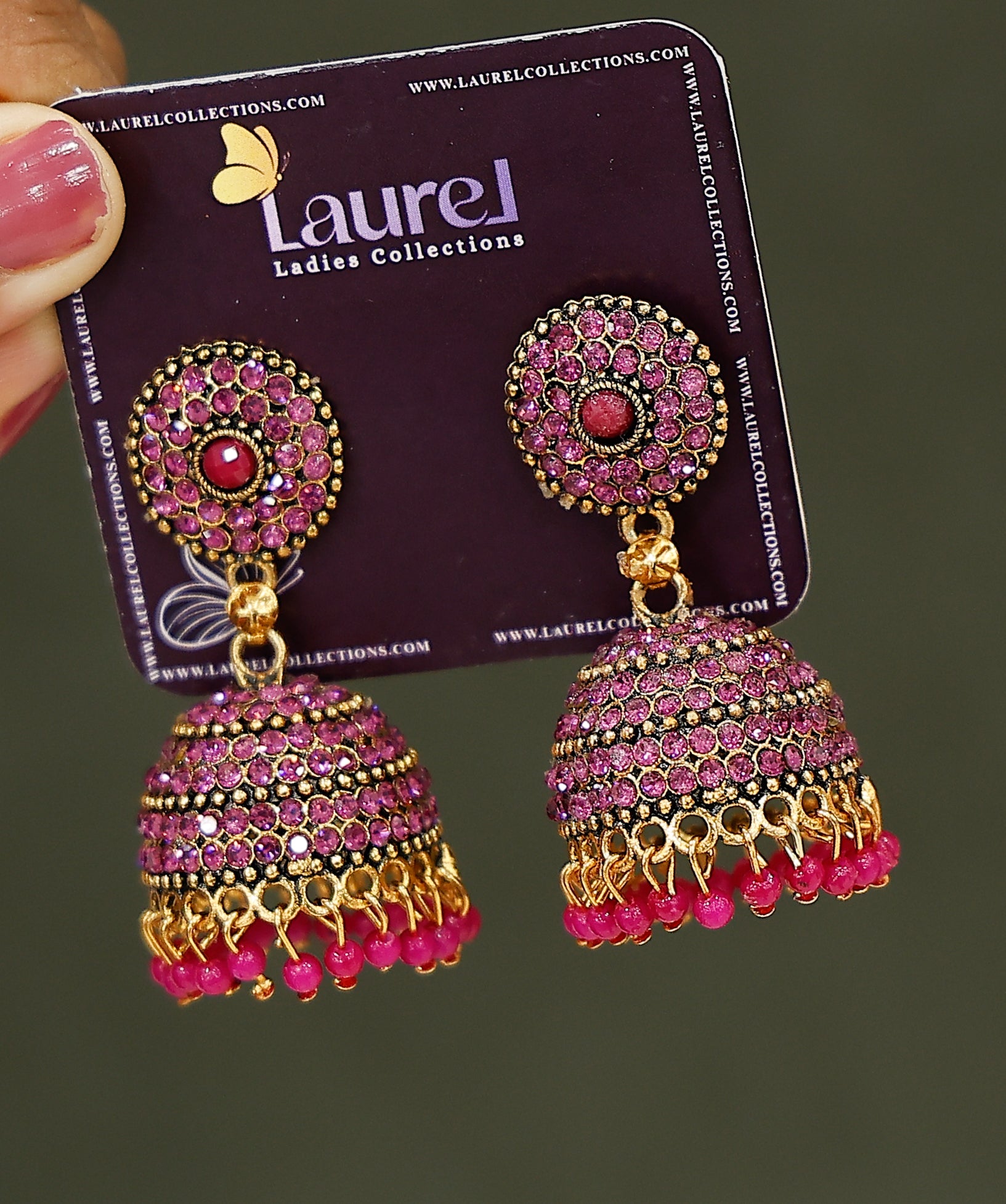 Stylish pink jhumka earrings for festive wear