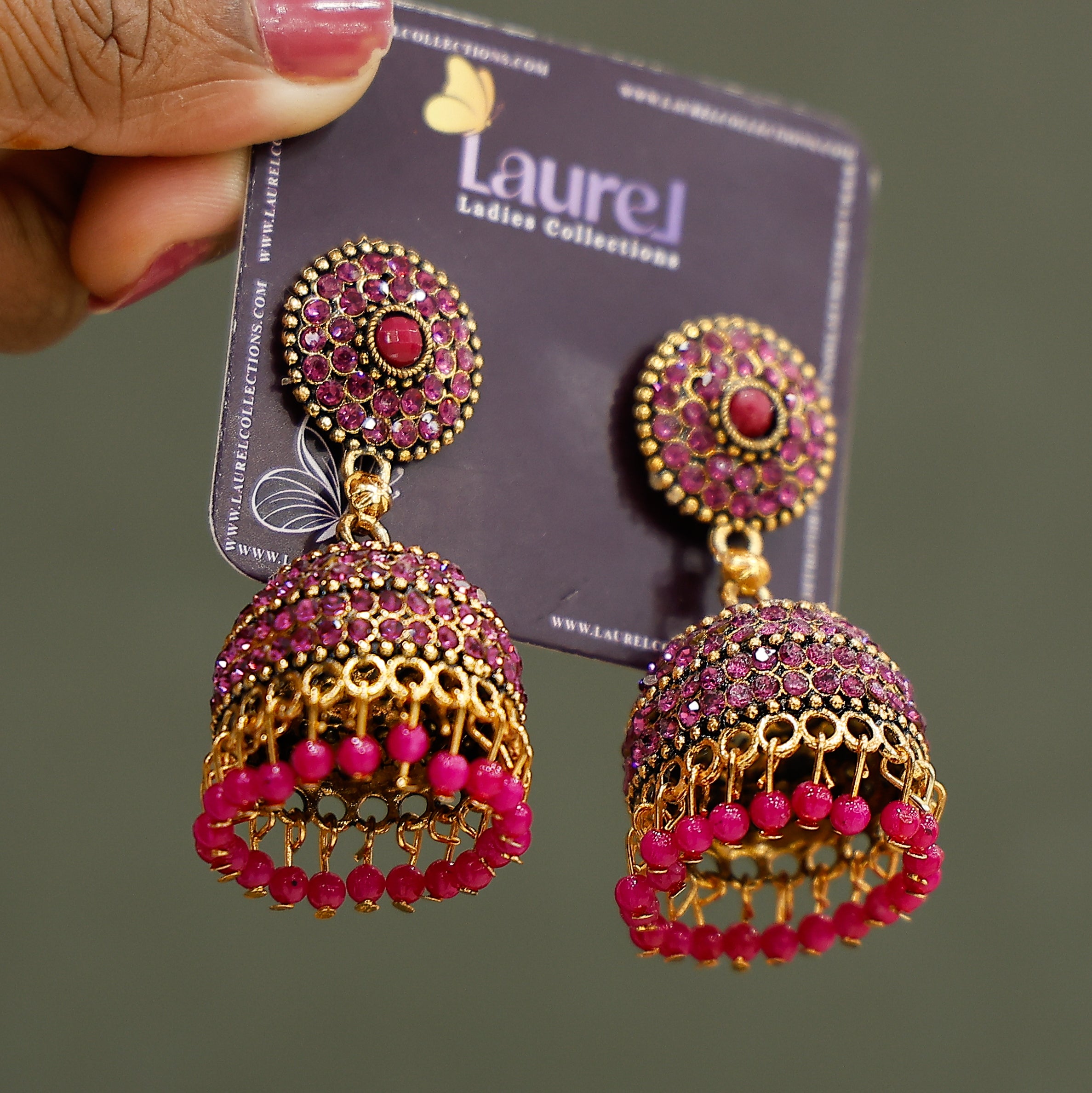 Pink gold polish jhumkas earrings for women