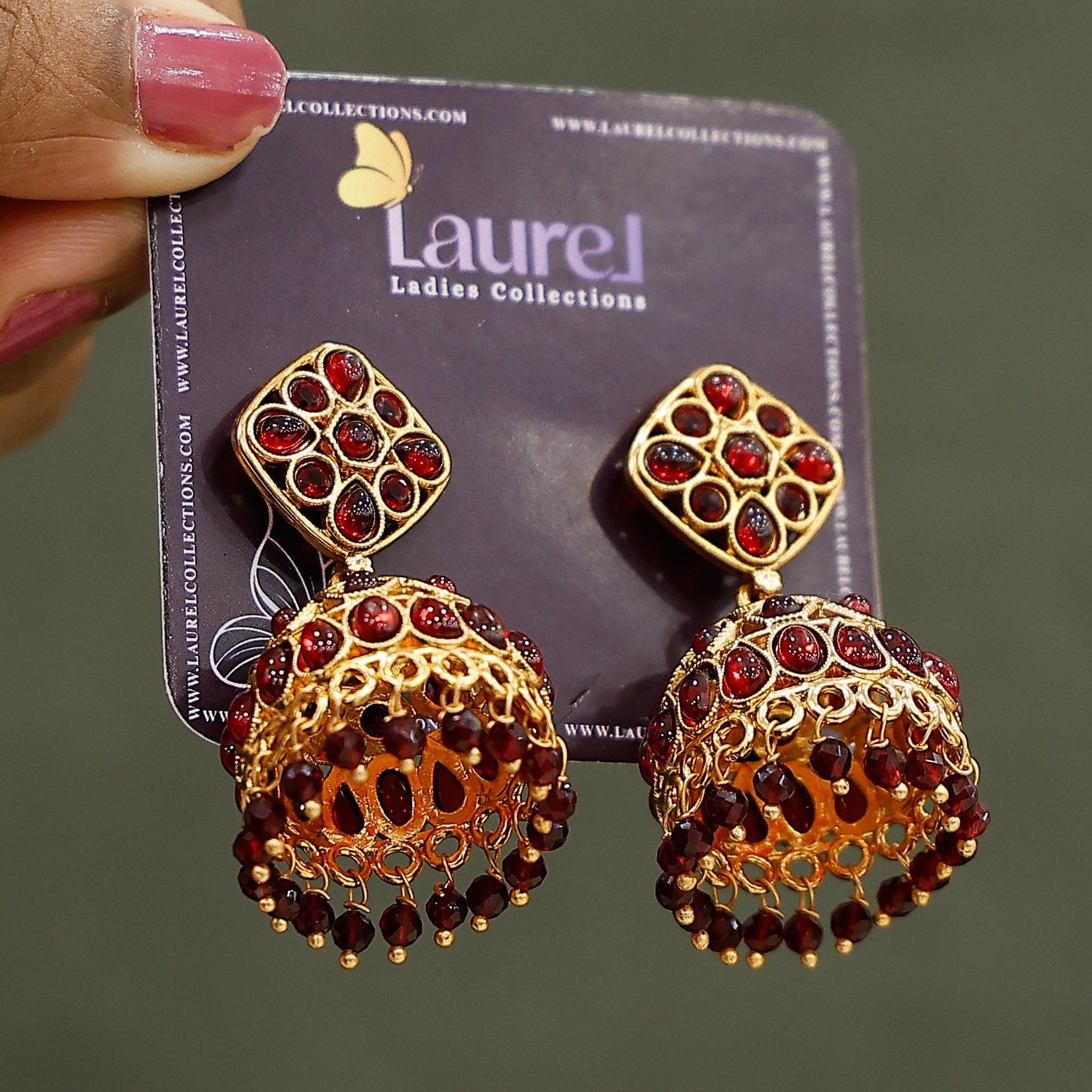 Elegant leafy pink party wear earrings