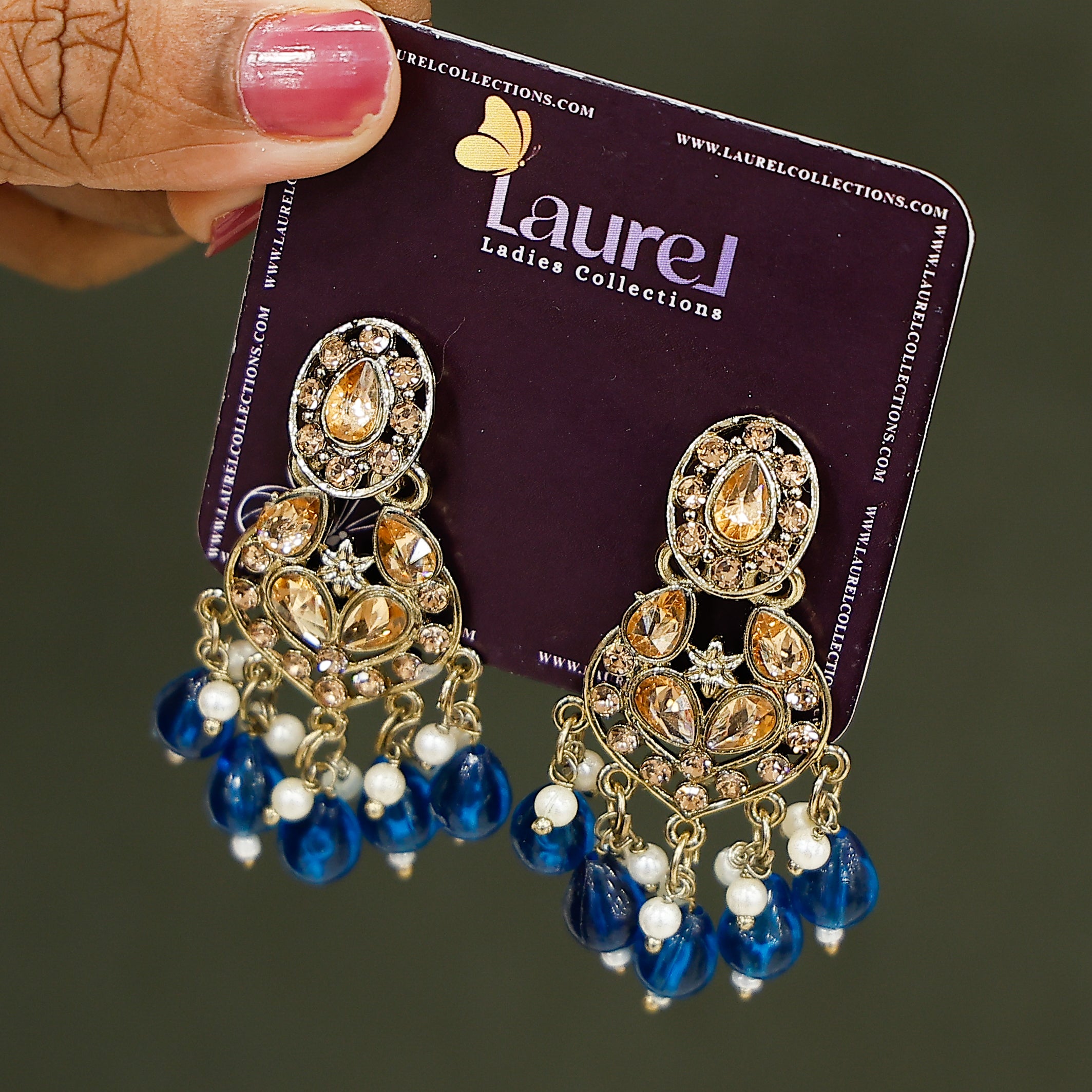 Elegant peacock blue drop earrings for party wear