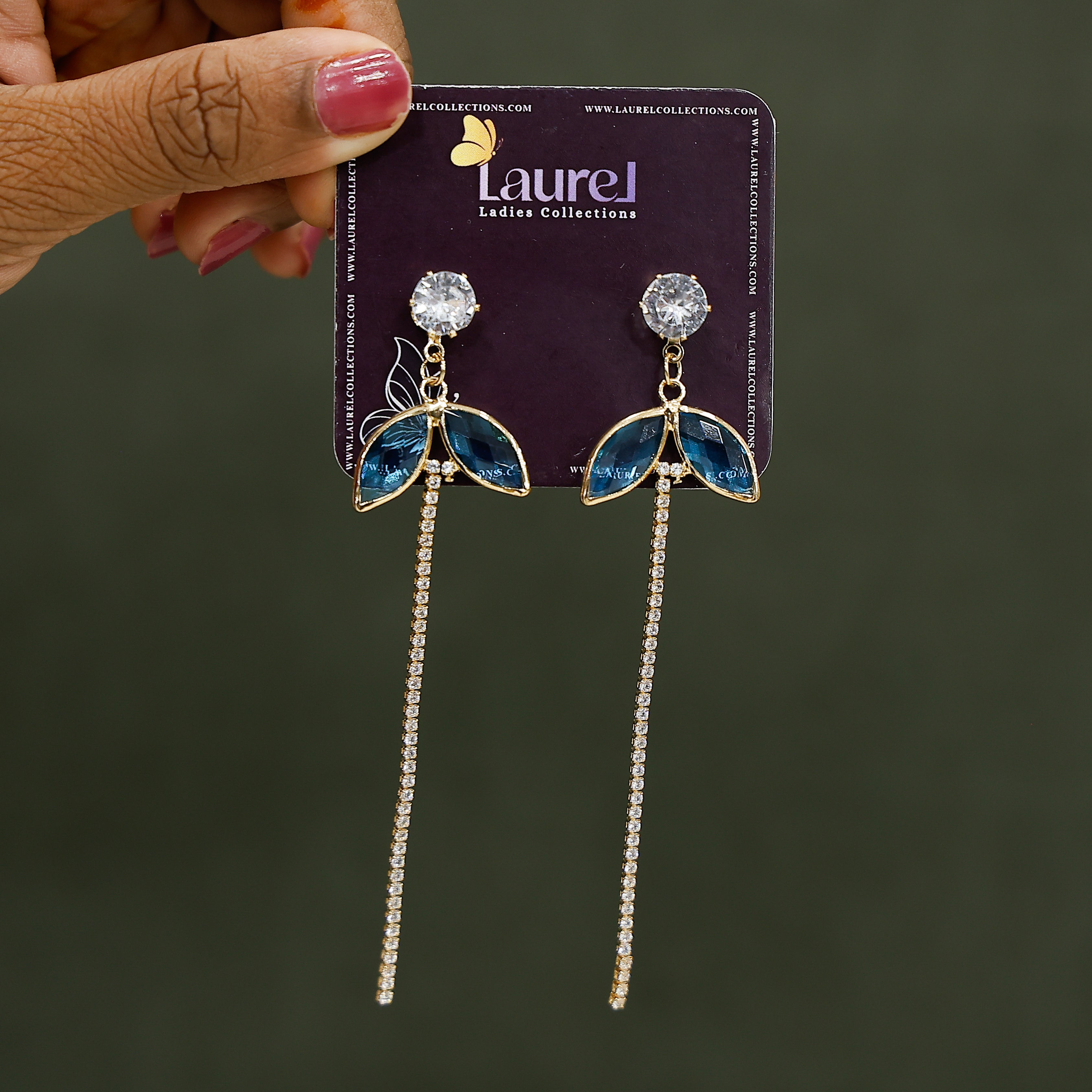 Stylish long blue earrings for party wear