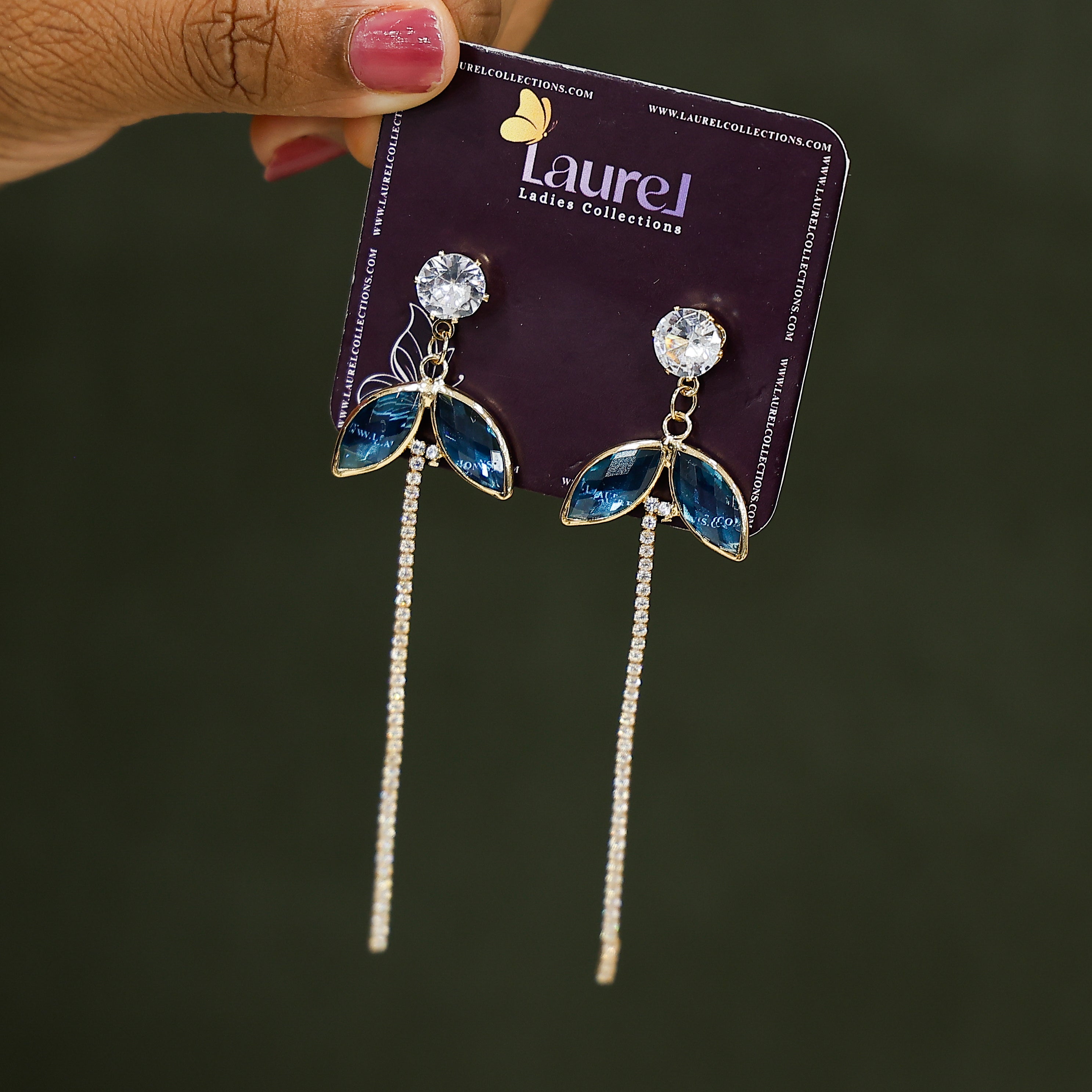 Blue stone long earrings for women