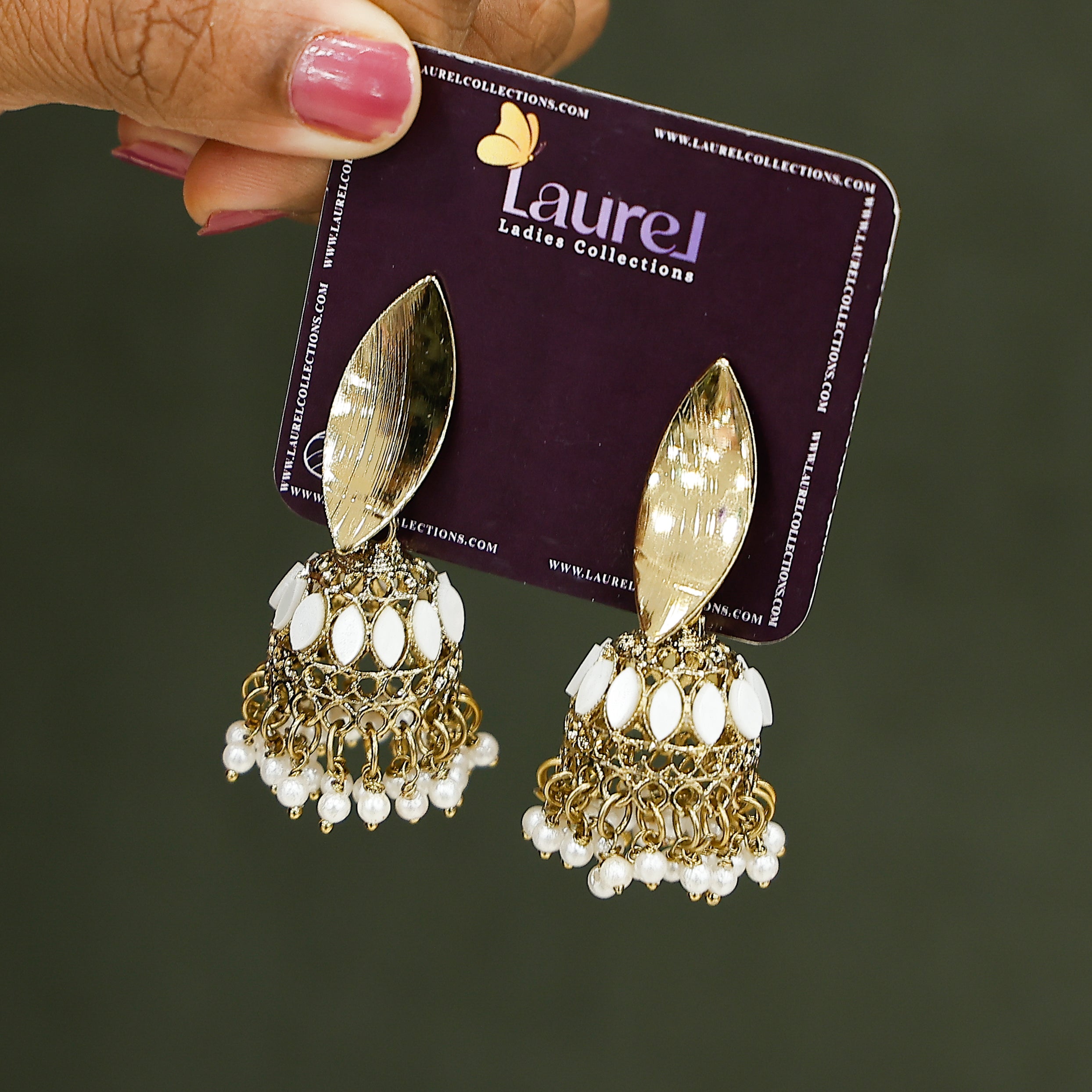 Pearl golden jhumkas for women with ethnic design