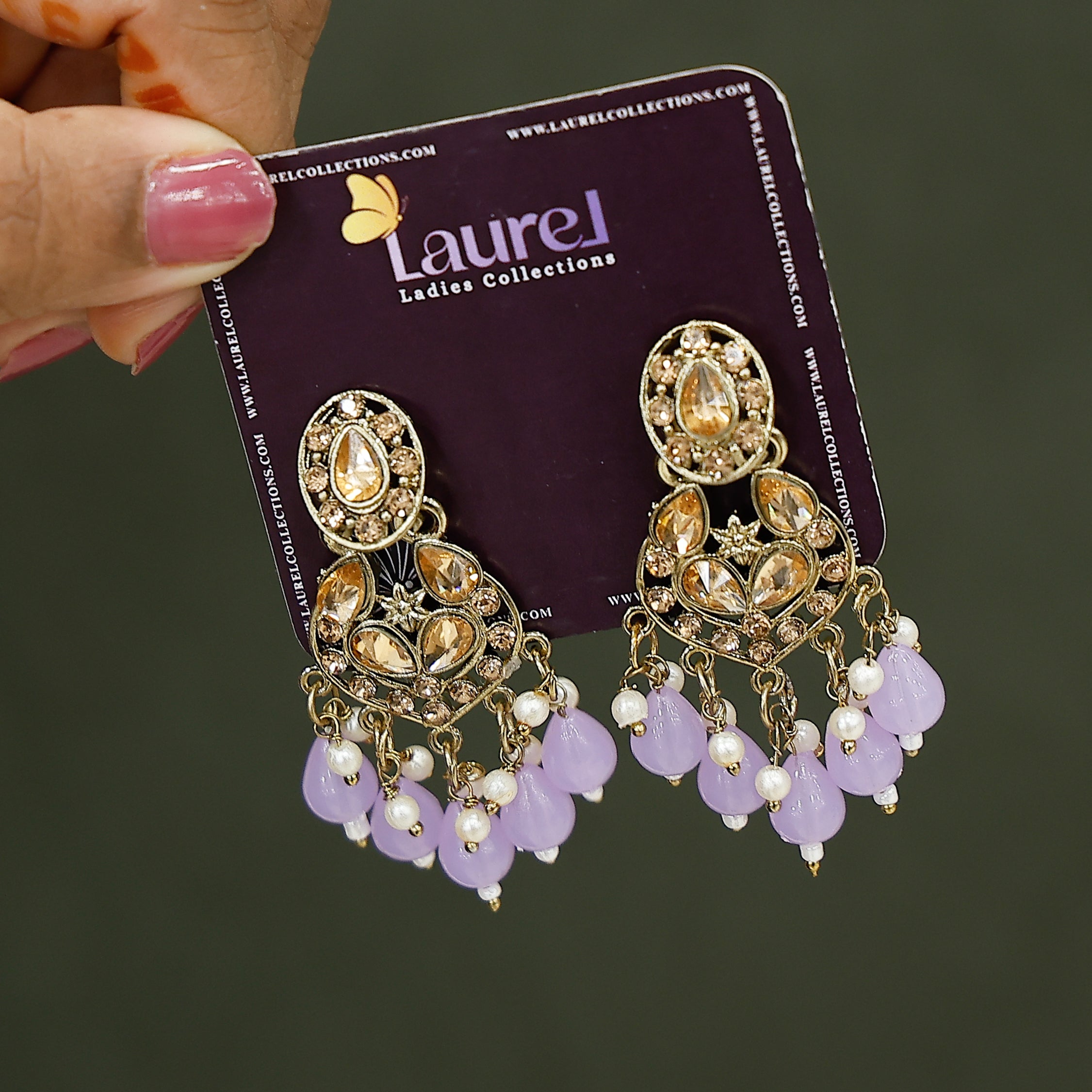 Lavender statement danglers with stylish modern design