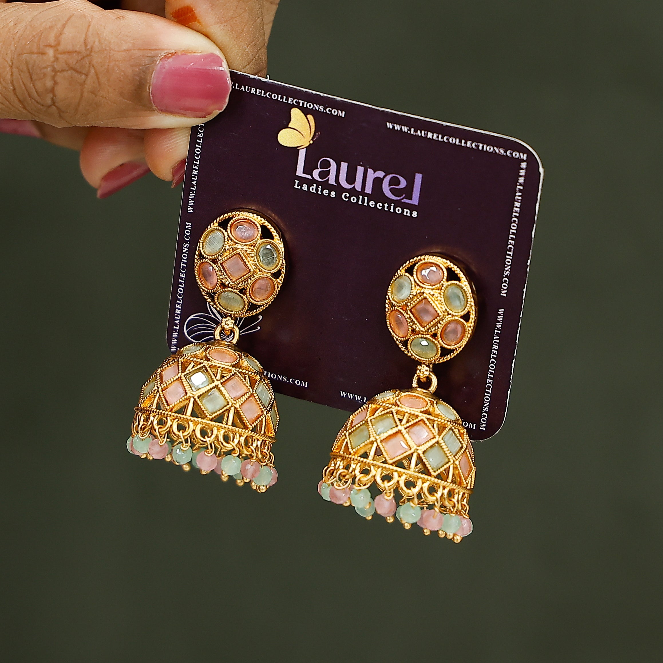 Pastel beaded jhumkas for women