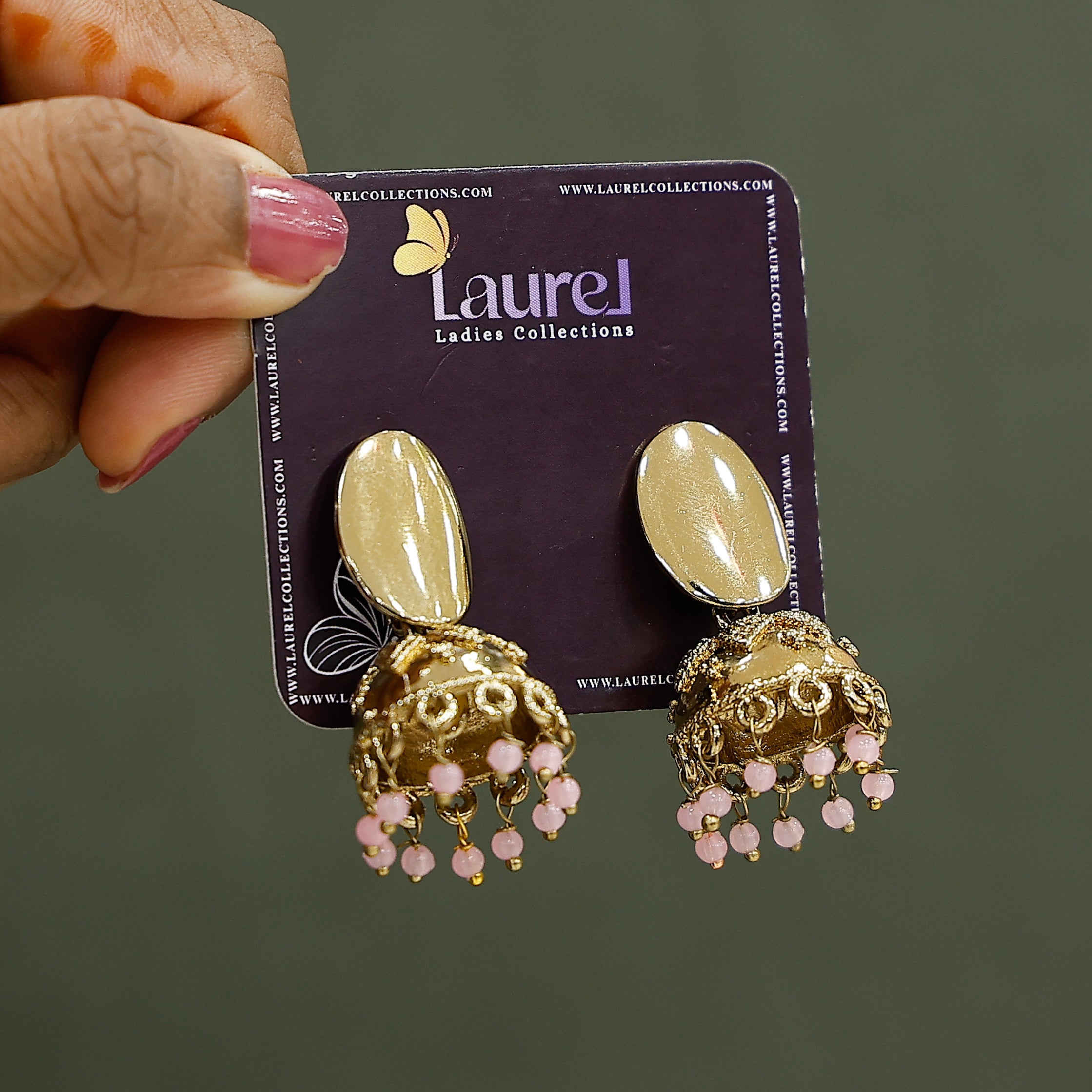 Elegant pink beaded golden earrings for women