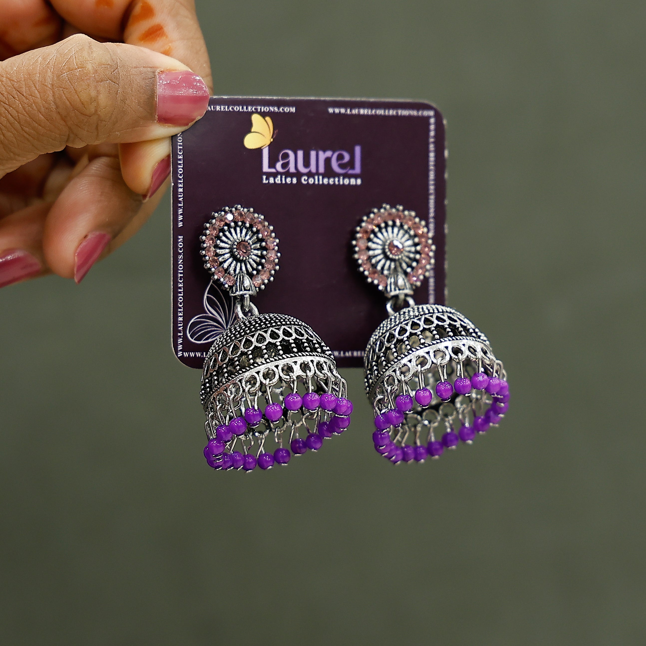 Oxidised purple pink jhumkas earrings for women