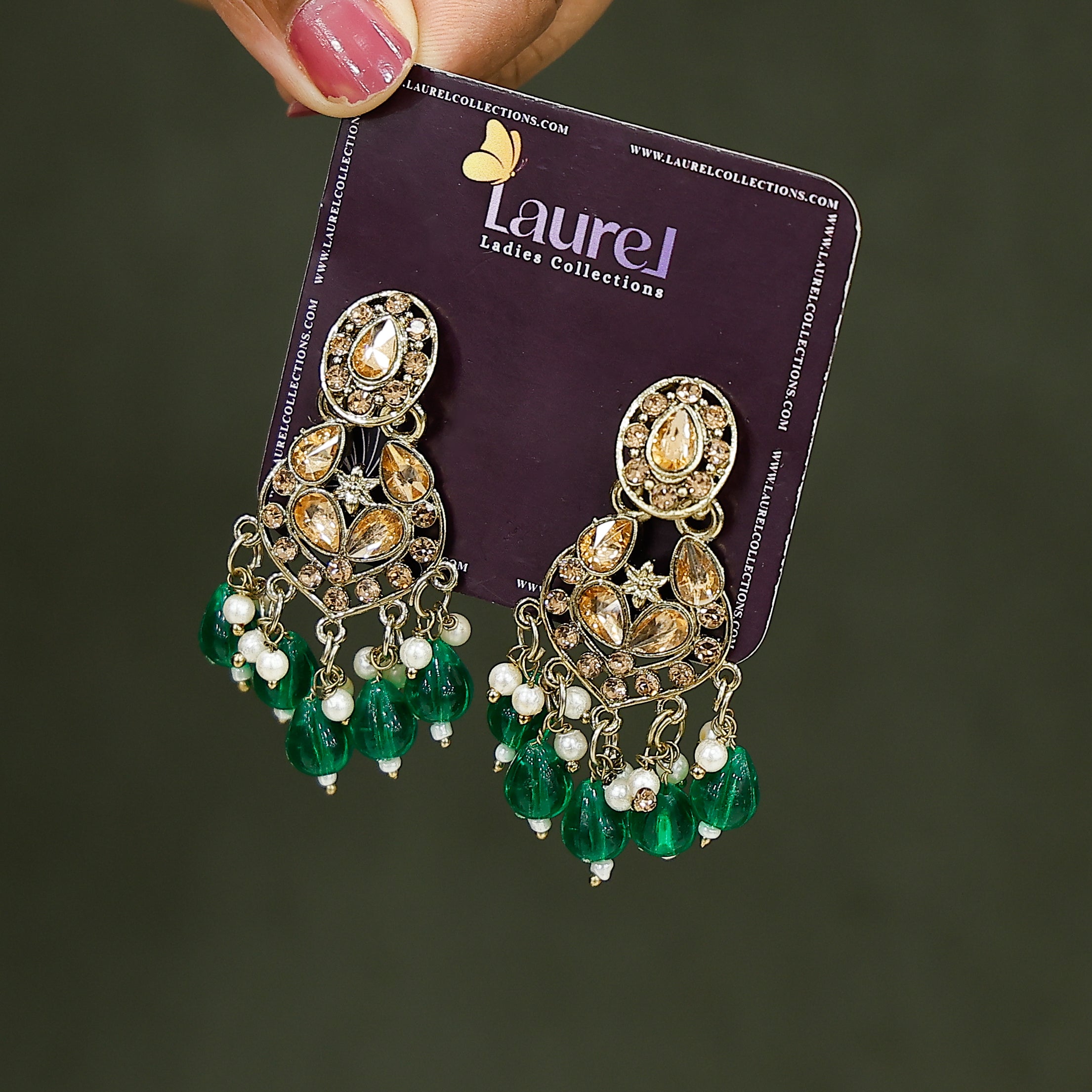 Green dangler earrings for women