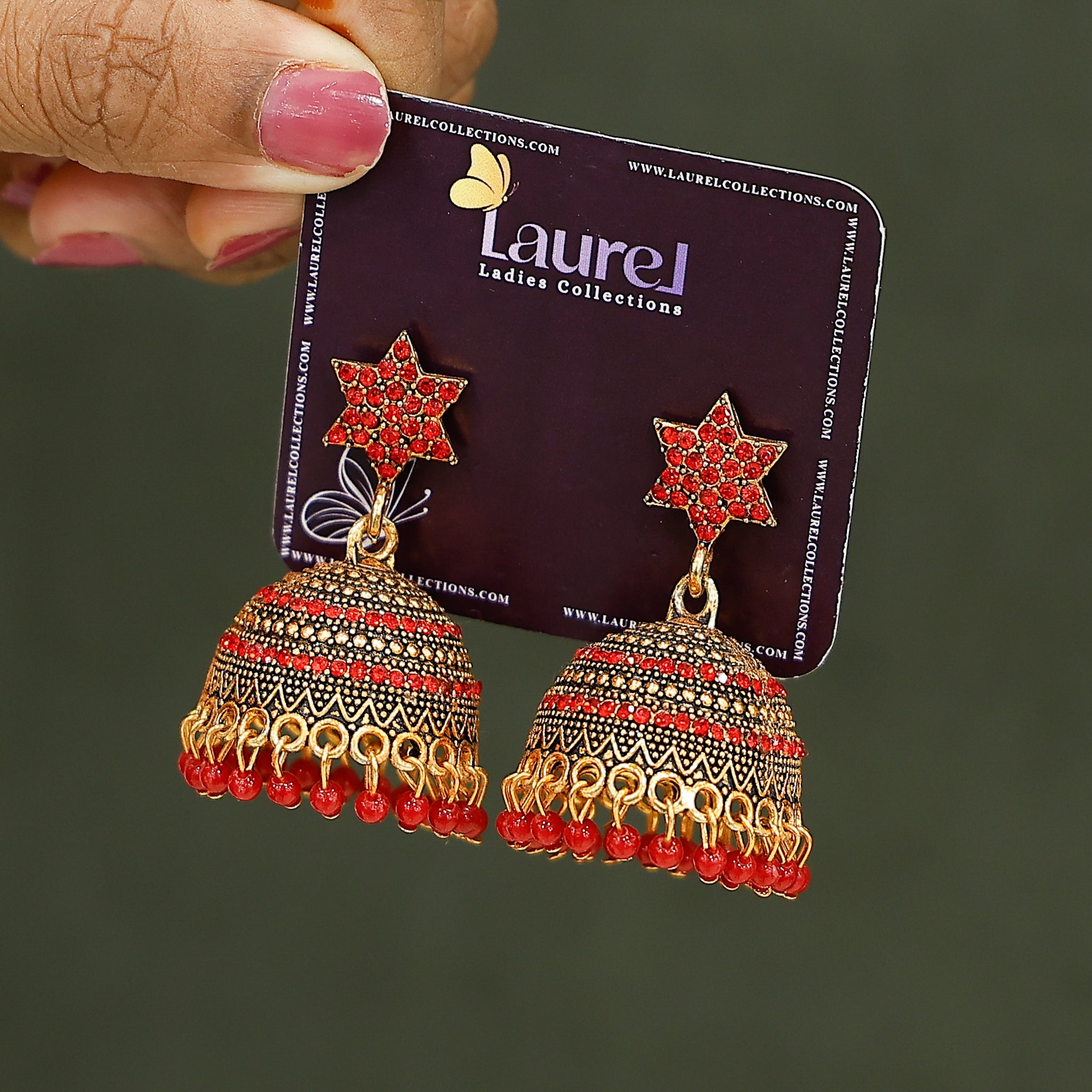 Elegant bead dangling earrings close-up view