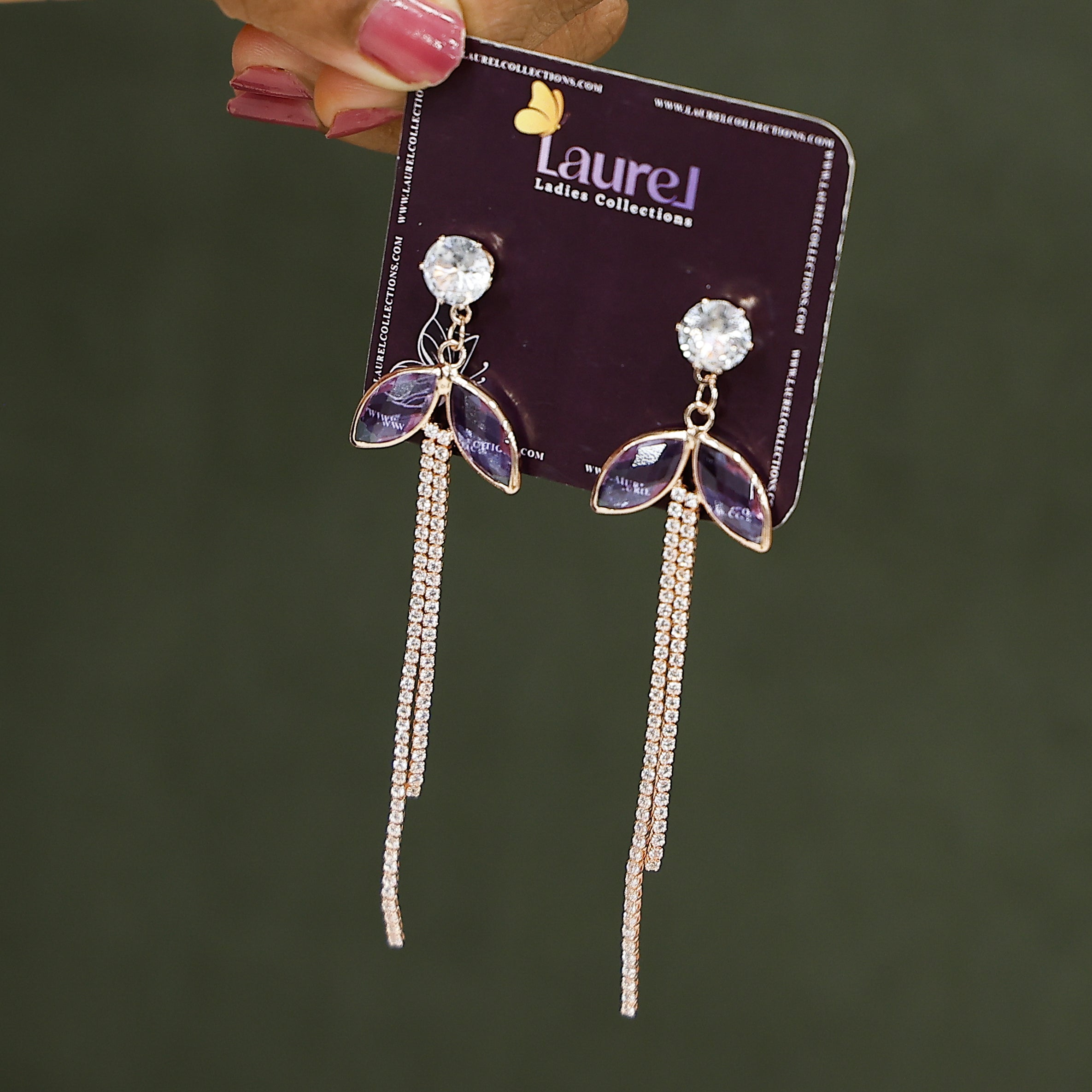 Leafy pink earrings for women with floral design