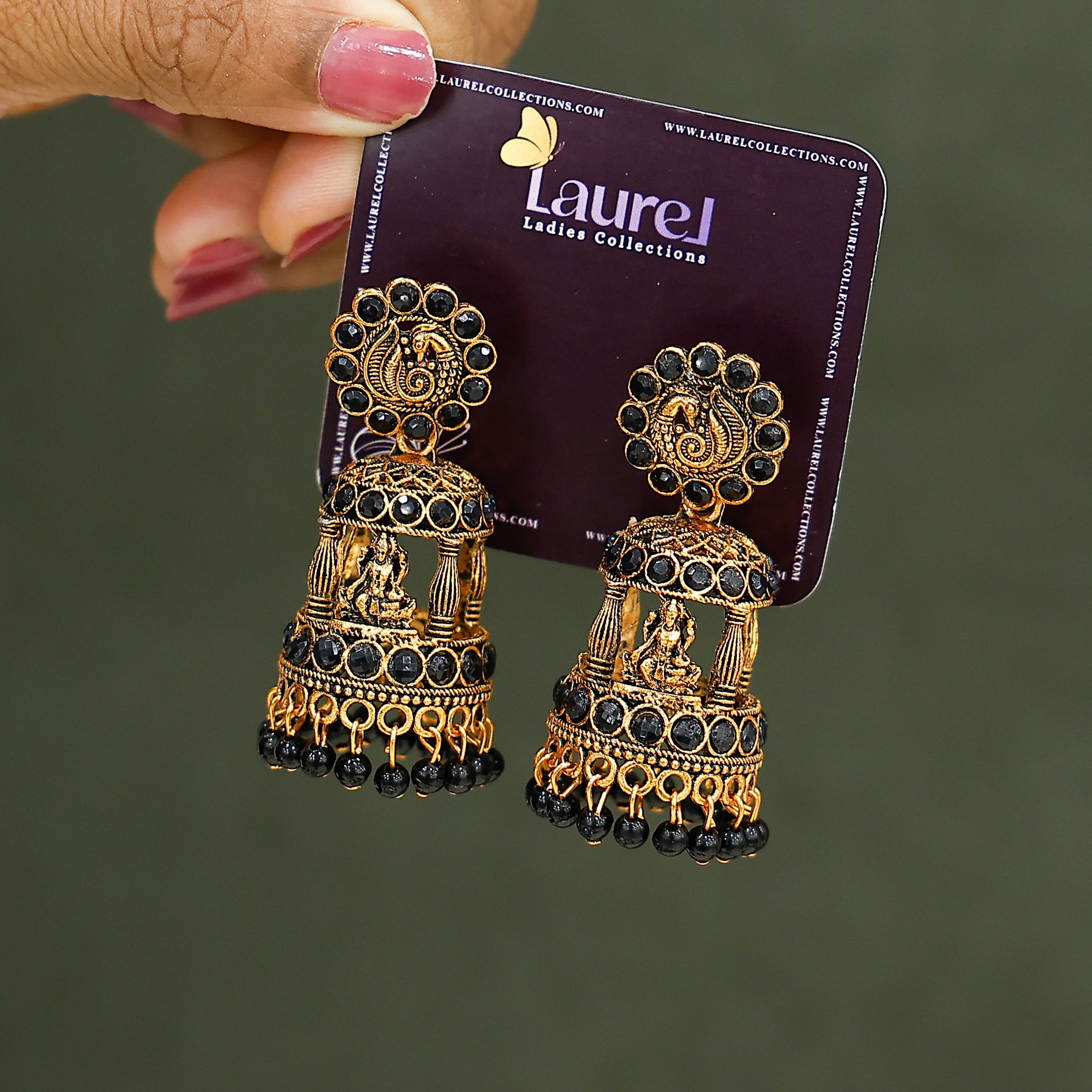 Mandapam Devi temple earrings with traditional antique gold finish