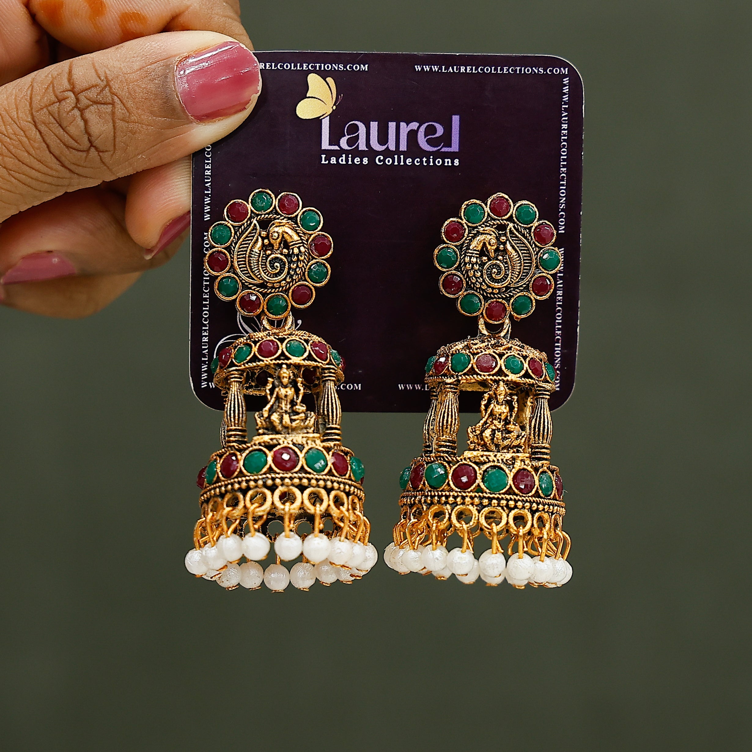 Mandapam temple jhumkas with antique gold finish and traditional South Indian design