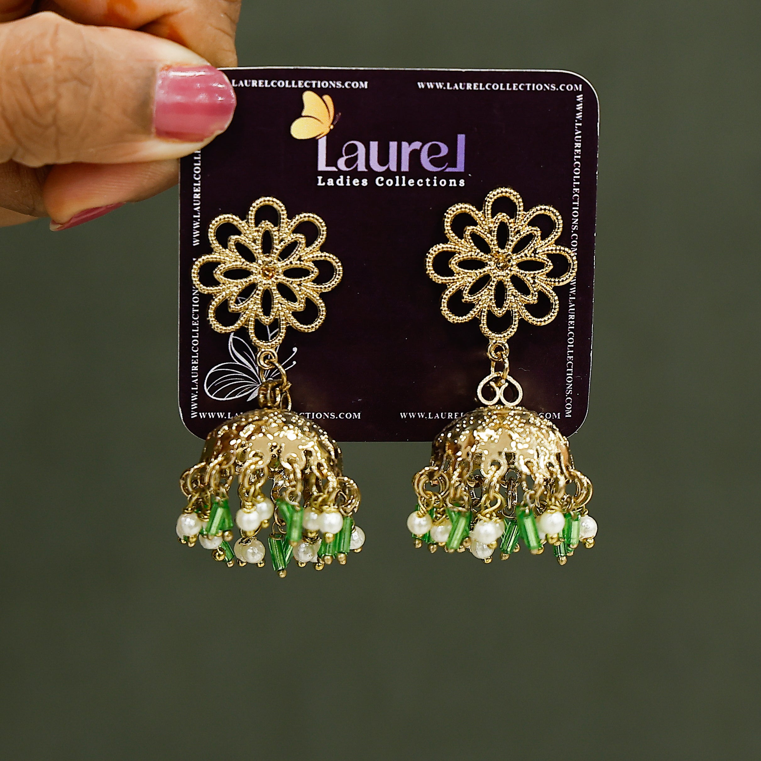 Flower Green Pearl Jhumka
