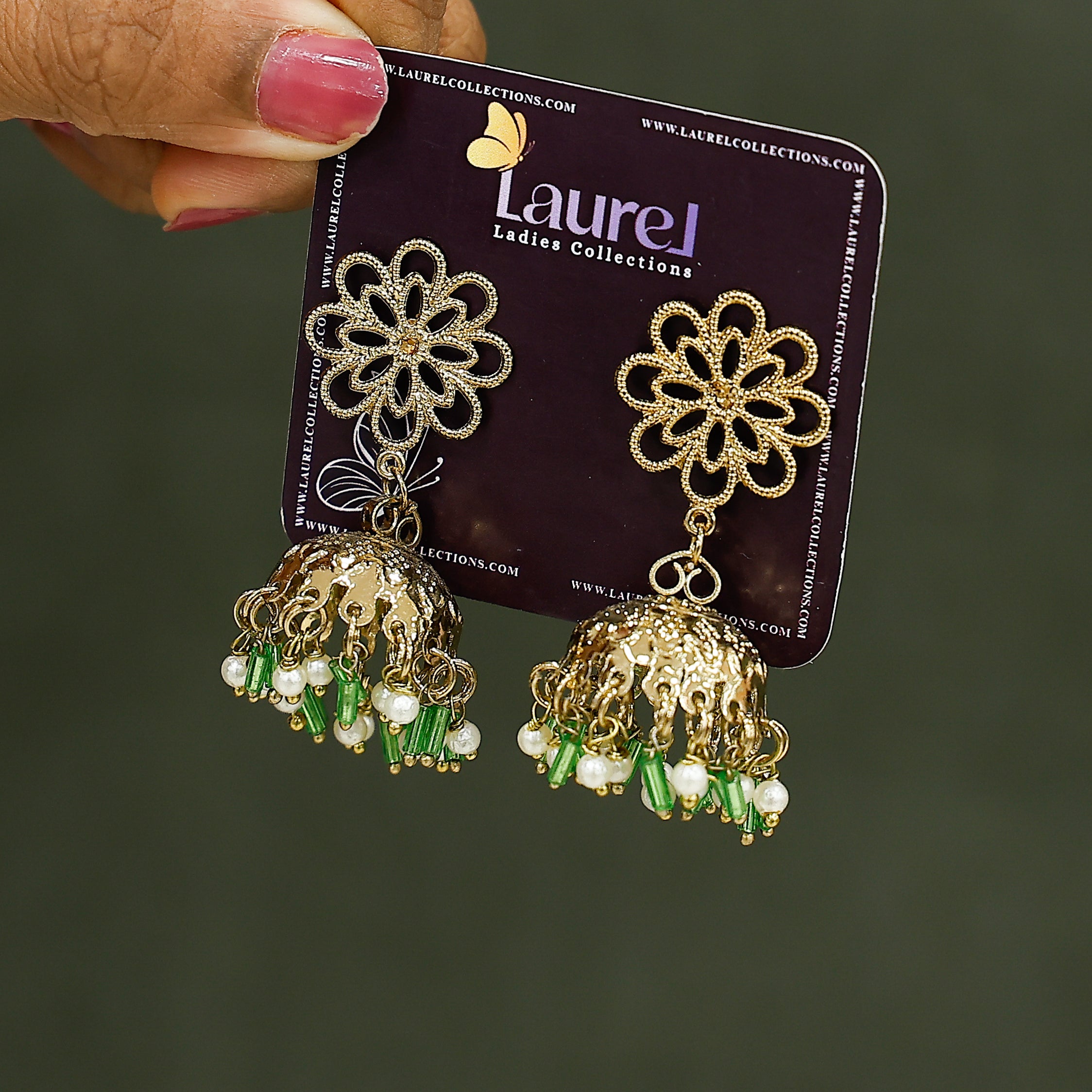 Flower Green Pearl Jhumka