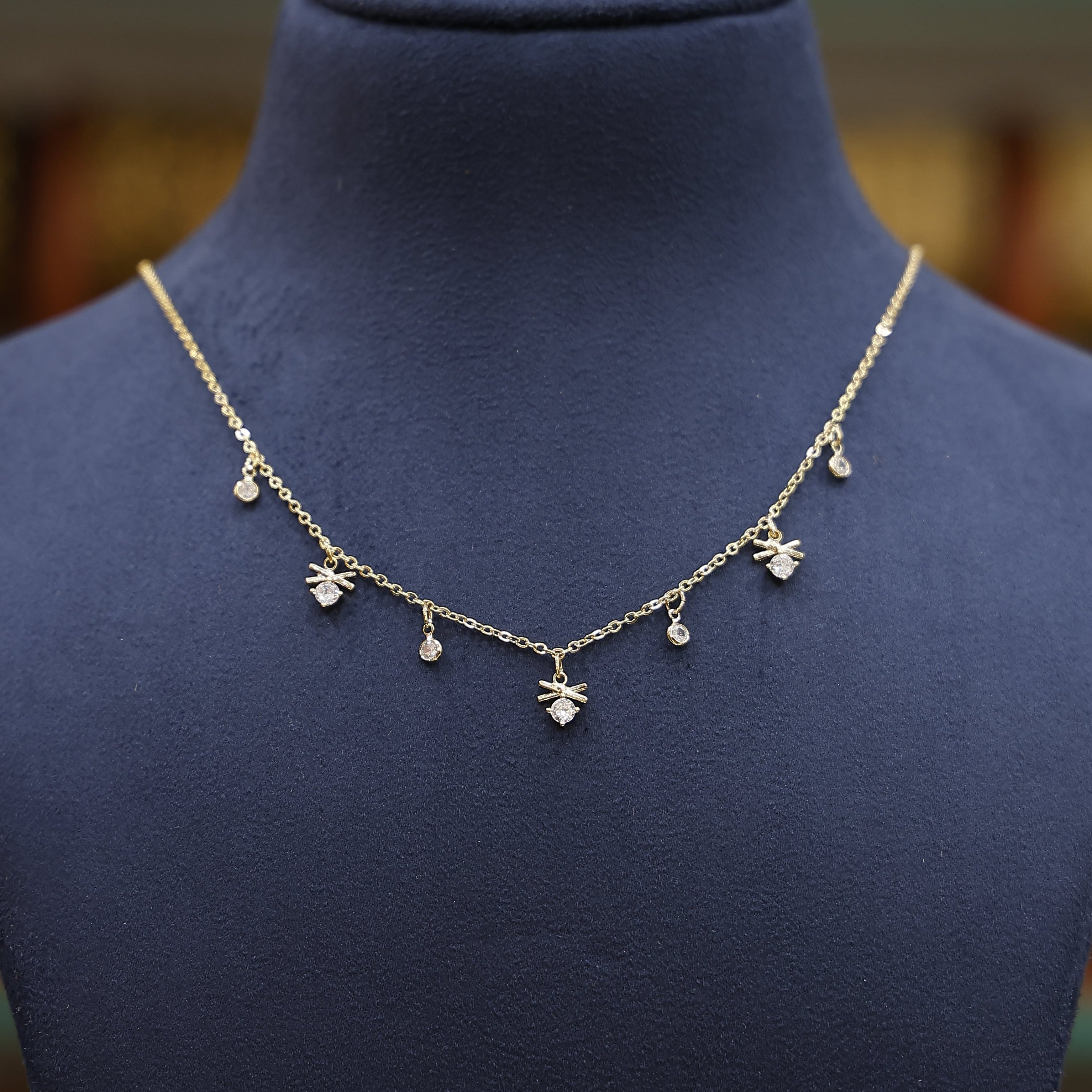 Fashion chain necklace with crystal charm accents for women