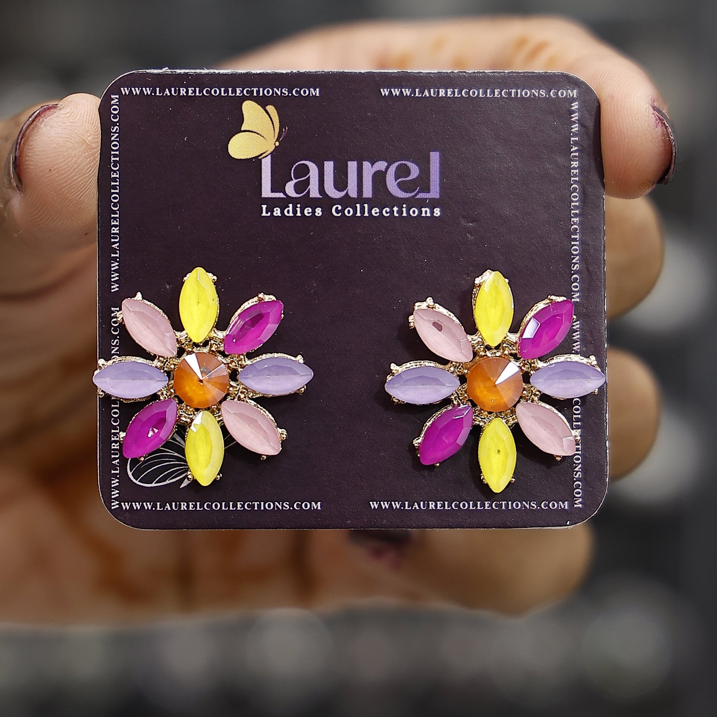 Flower stone stud earrings elegant floral design jewelry