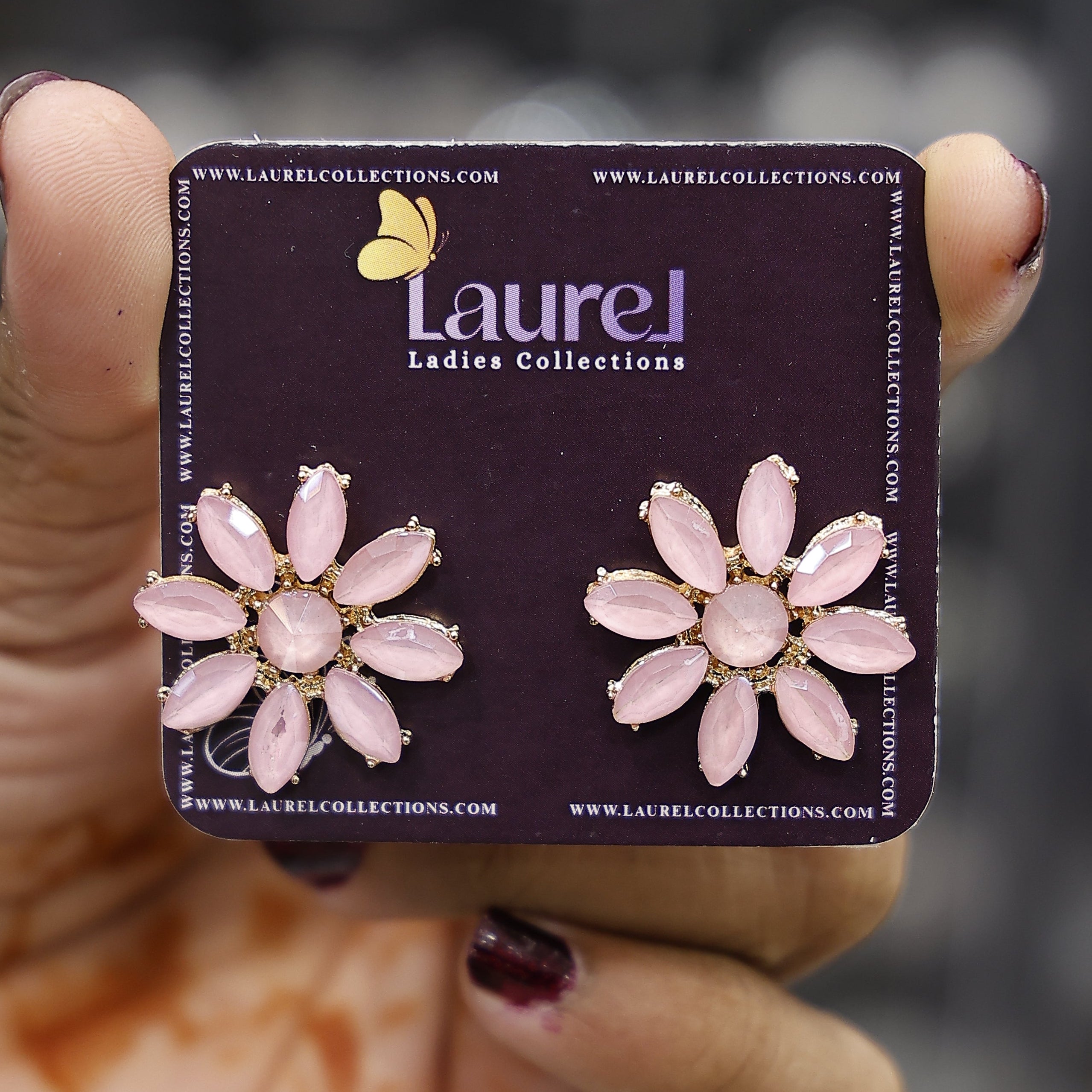Sparkling floral stone stud earrings for women