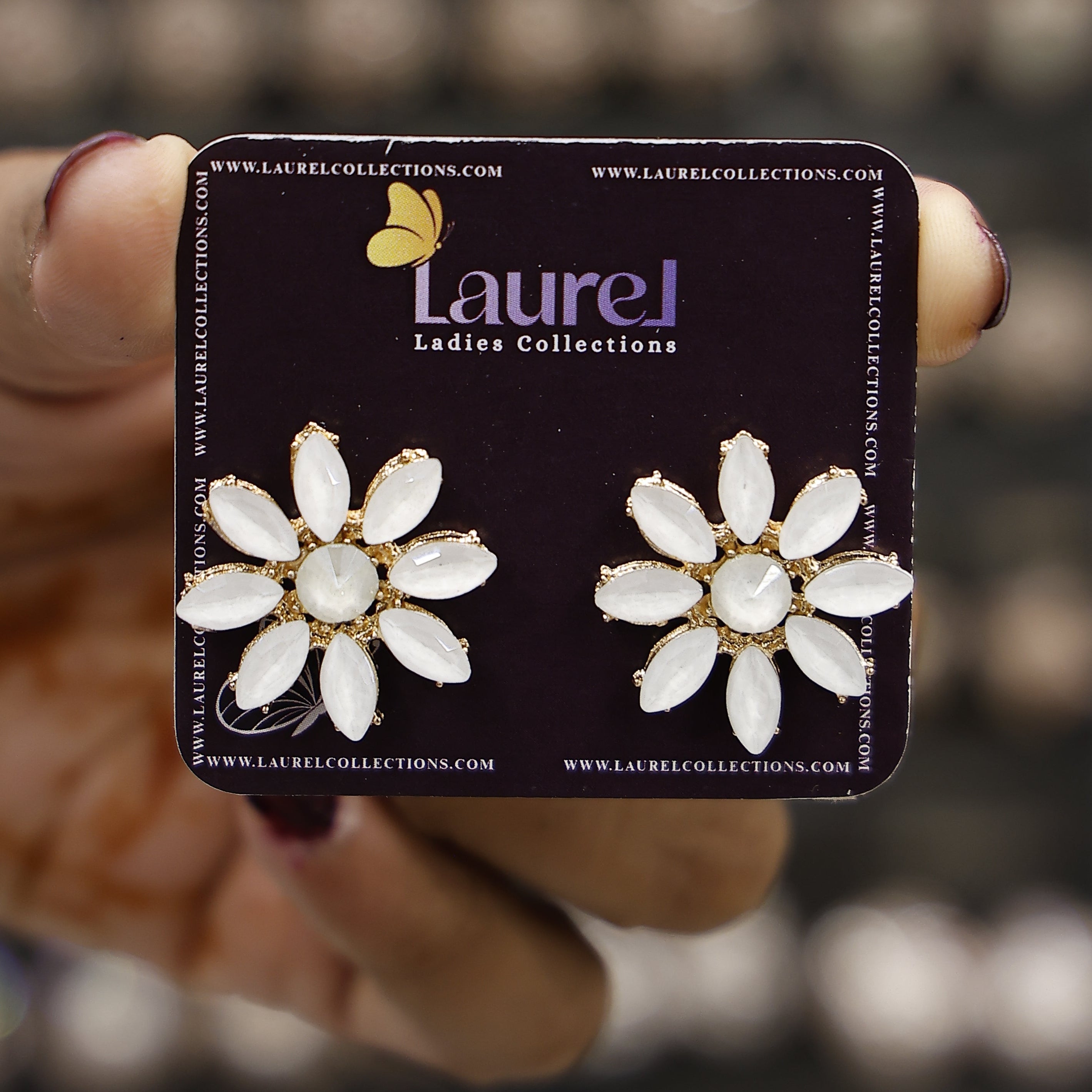 Elegant floral earrings with stone detailing