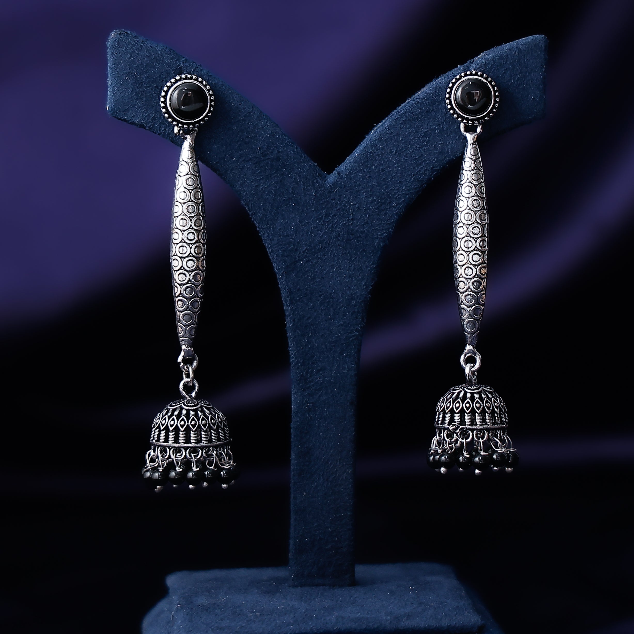 Party wear oxidised silver long earrings