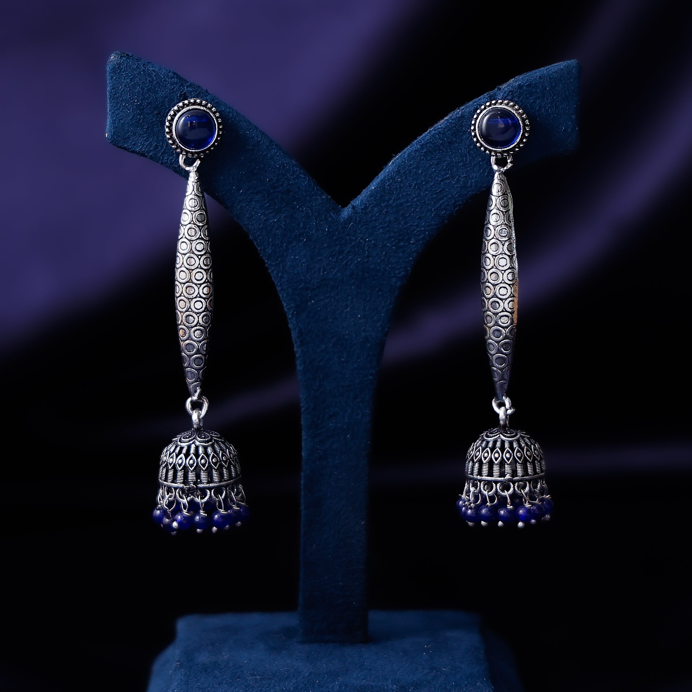 Antique finish oxidised silver hanging earrings