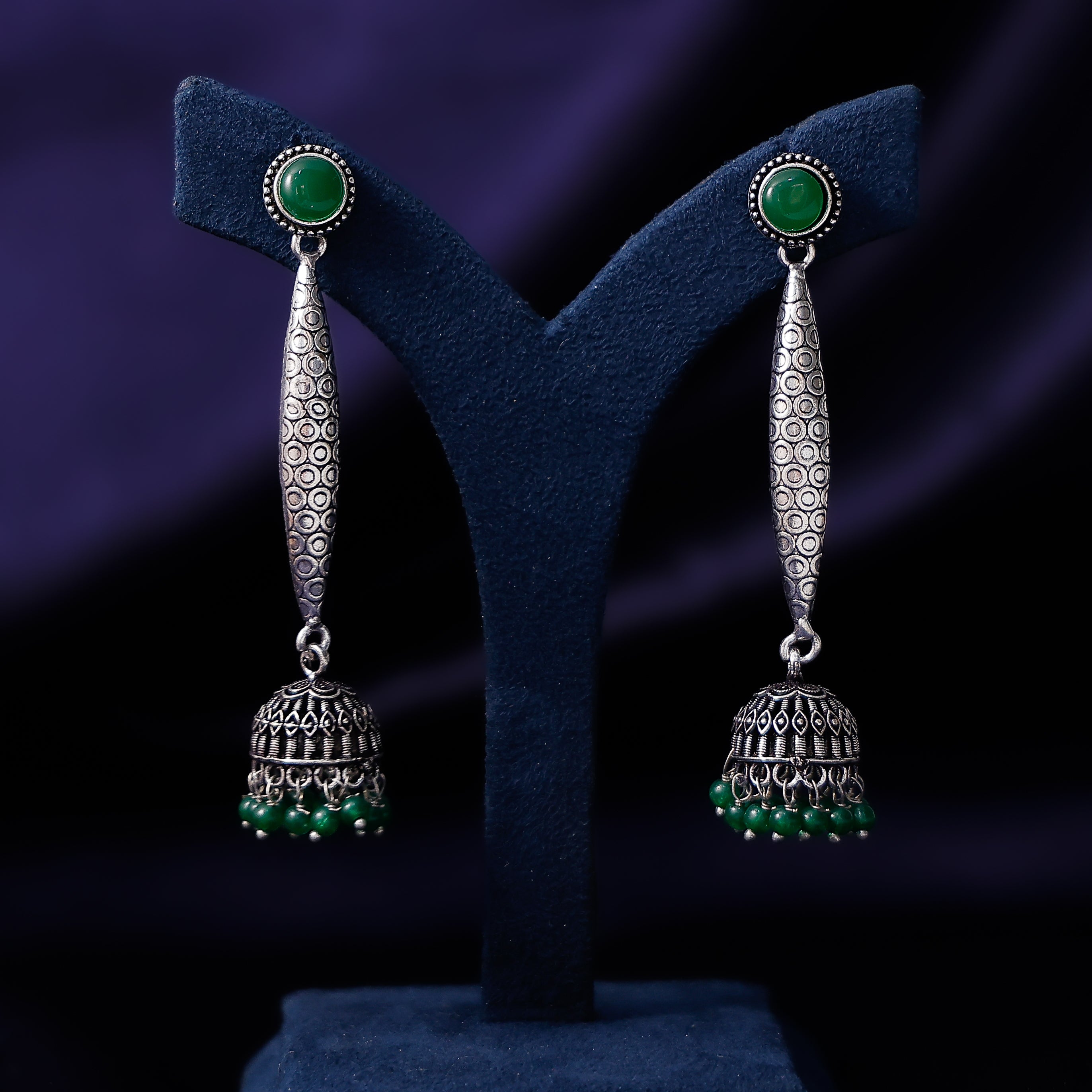 Oxidised silver long jhumka earrings for women