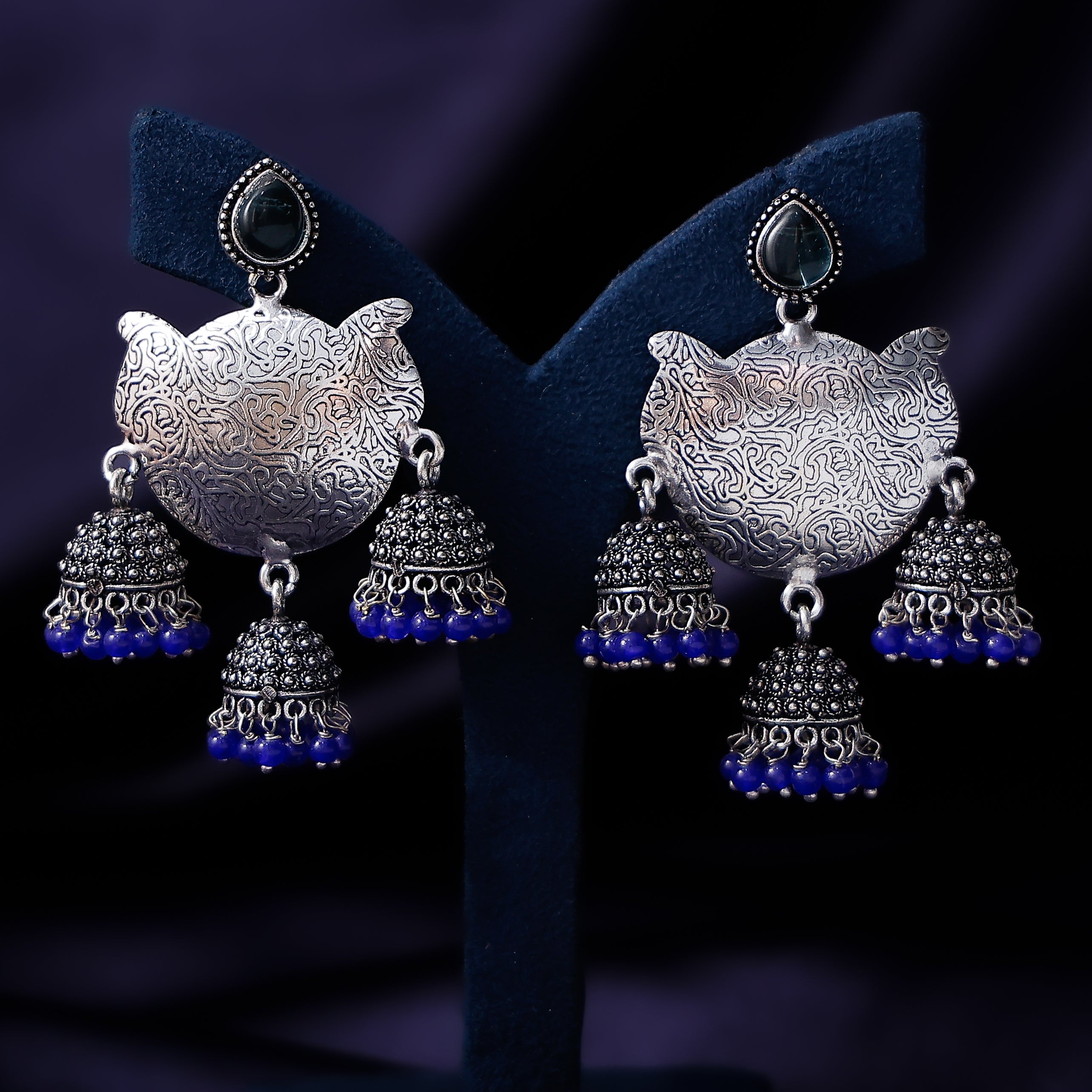 Party wear oxidised silver hanging earrings