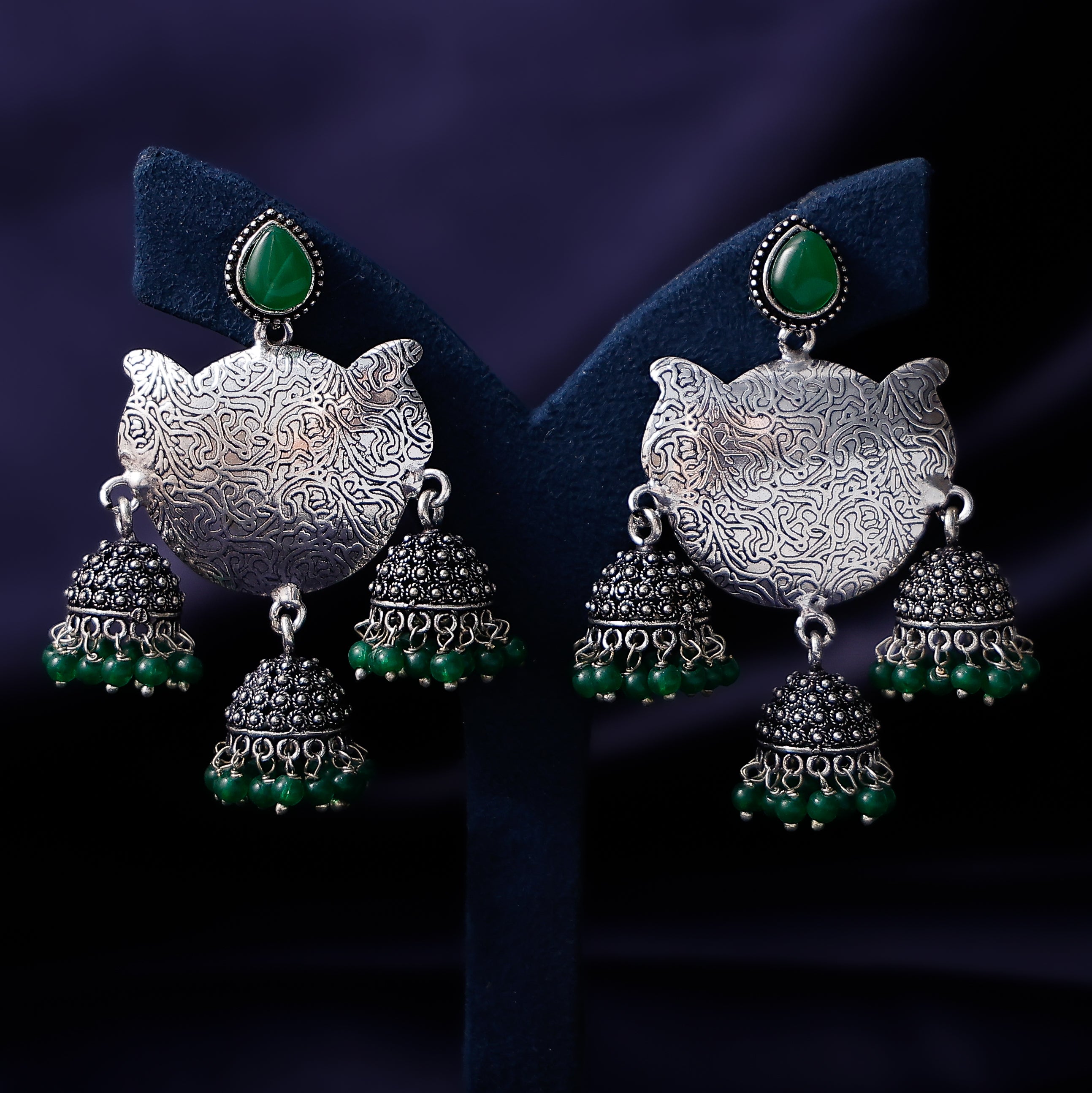 Antique finish hanging jhumka earrings for women