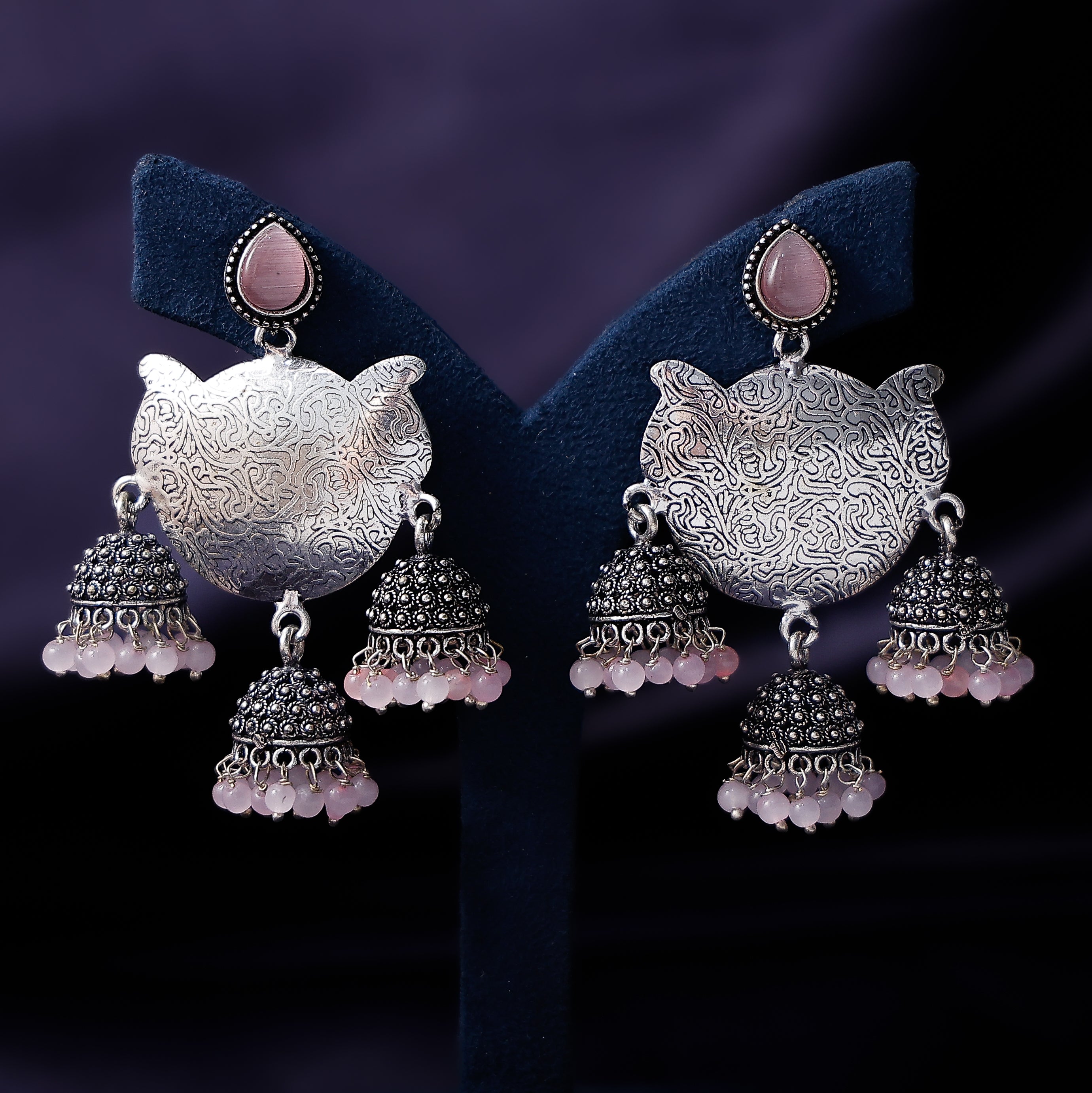 Ethnic oxidised silver earrings for festive wear