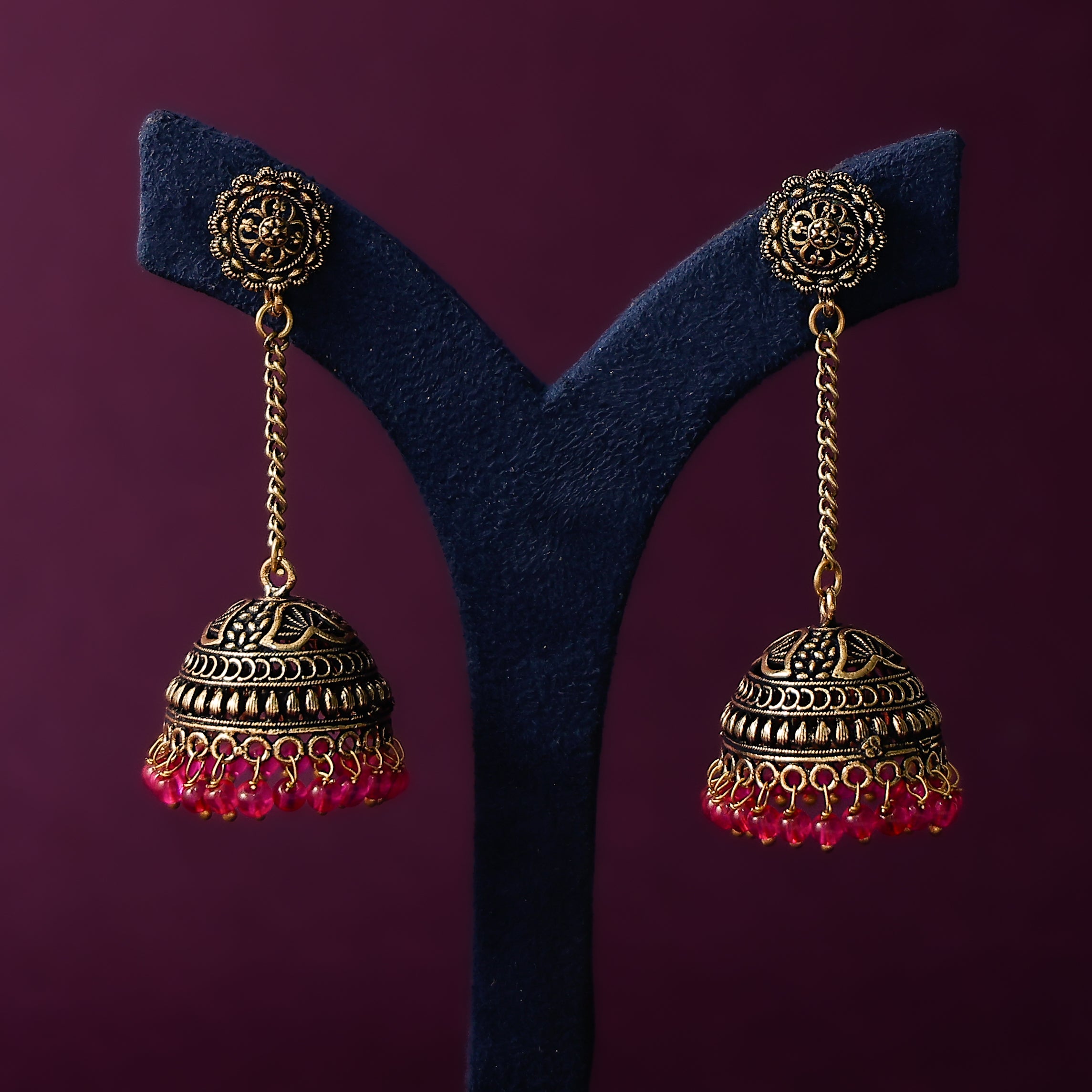 Antique finish oxidised gold statement earrings