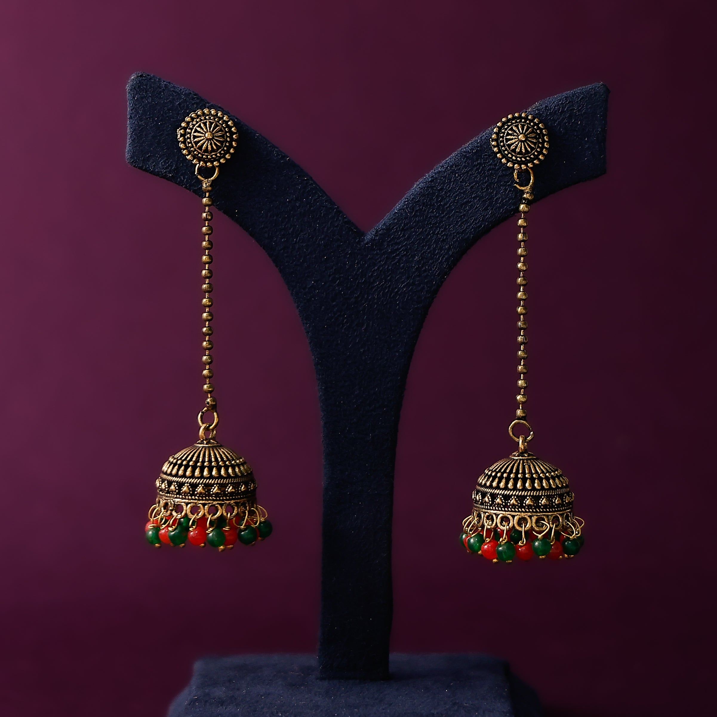 Traditional oxidised gold ethnic hanging earrings