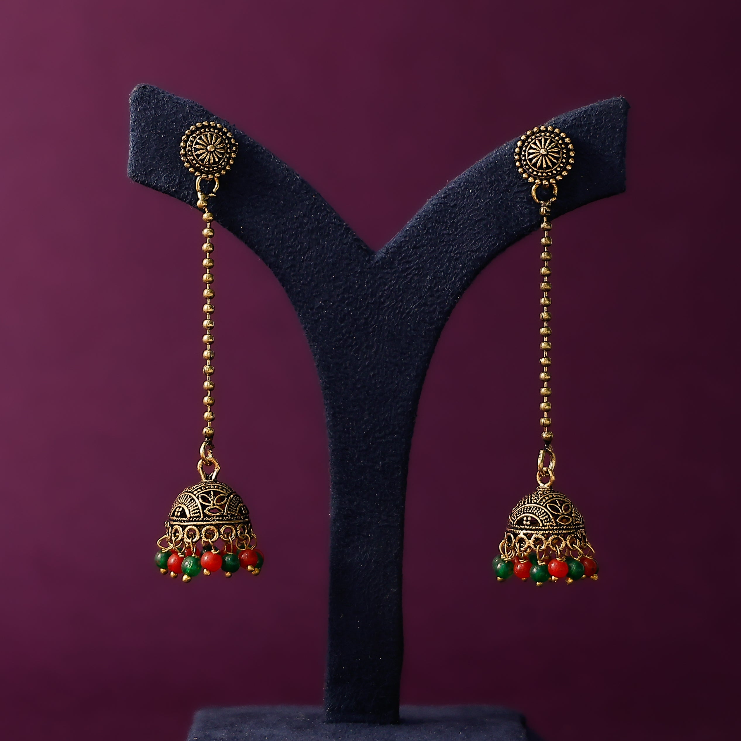 Traditional oxidised gold small hanging jhumkas