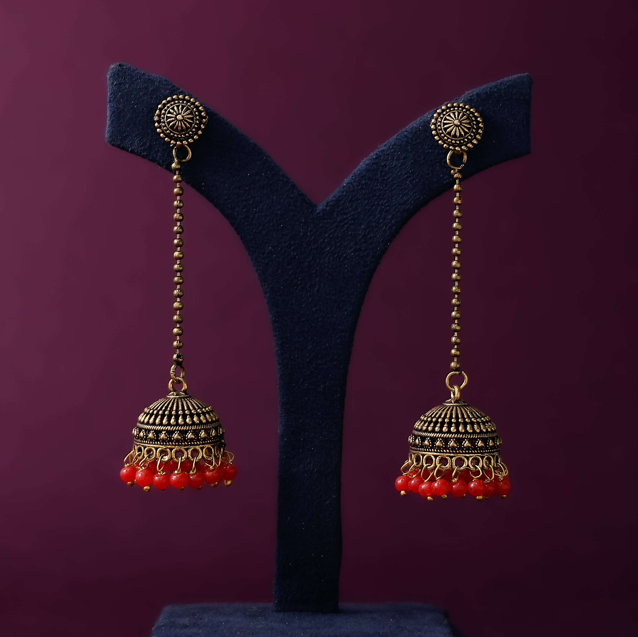 Oxidised gold-plated long jhumka earrings for women
