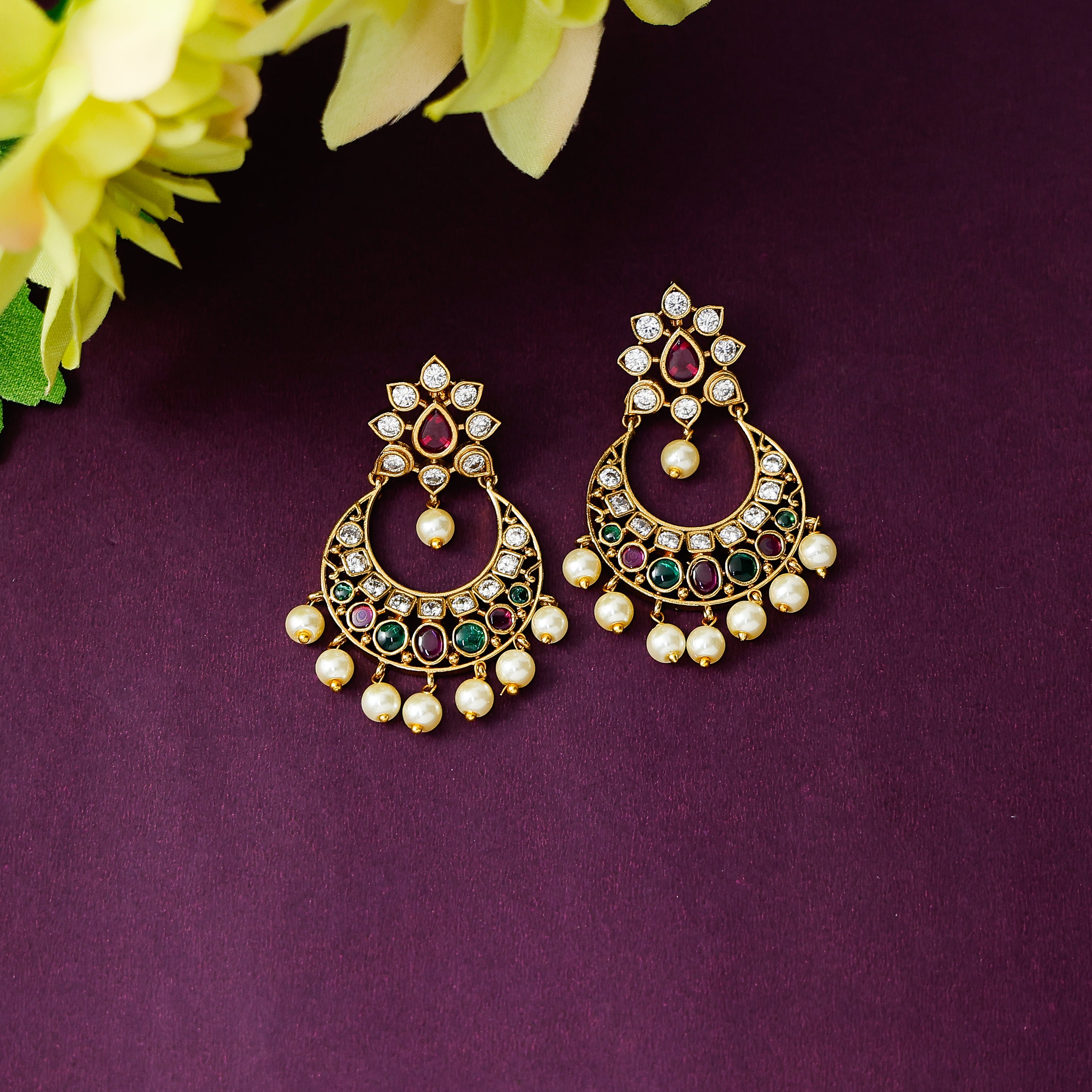 Mugal Moon Pearl Dangler Earrings