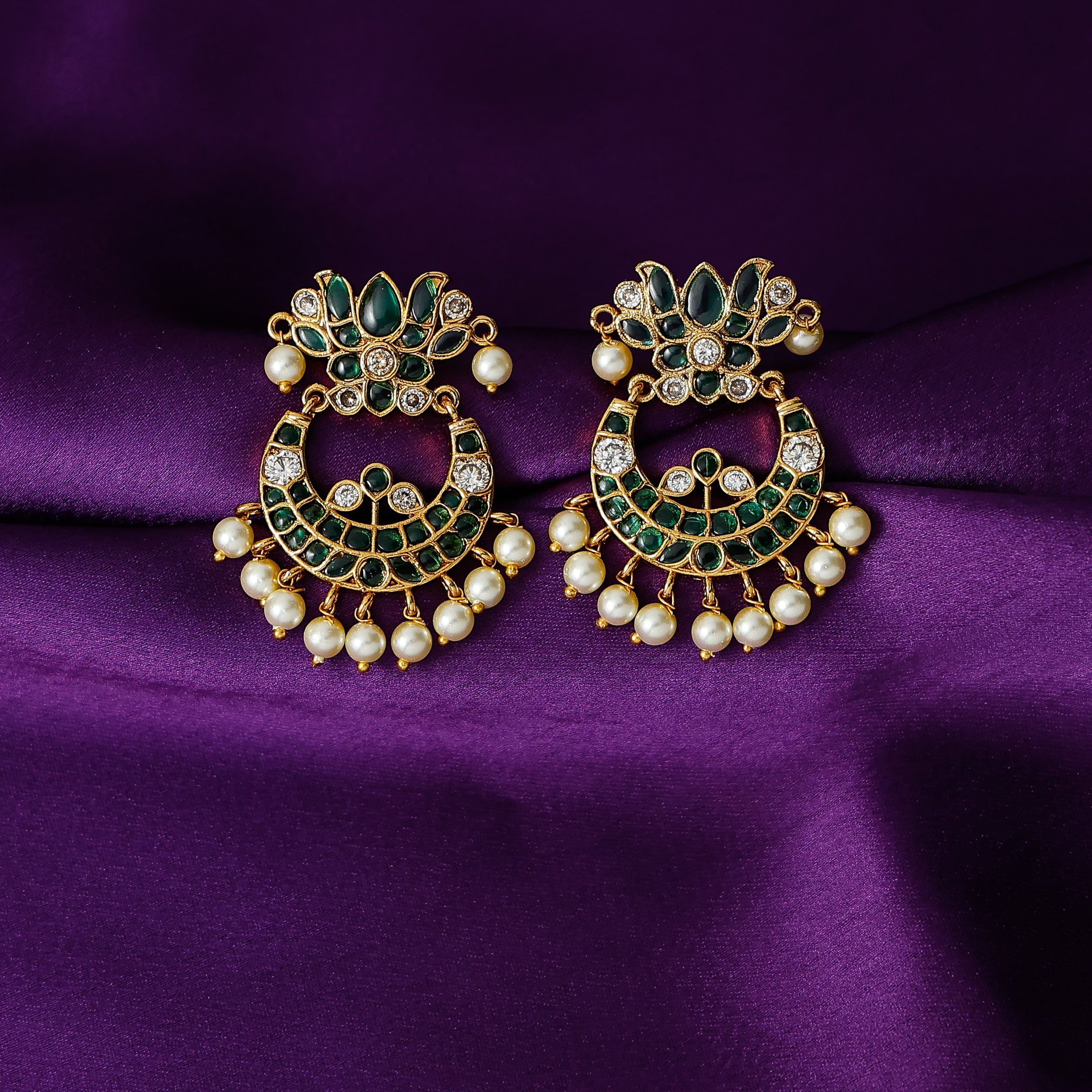 Lotus Green Pearl Dangler Earrings
