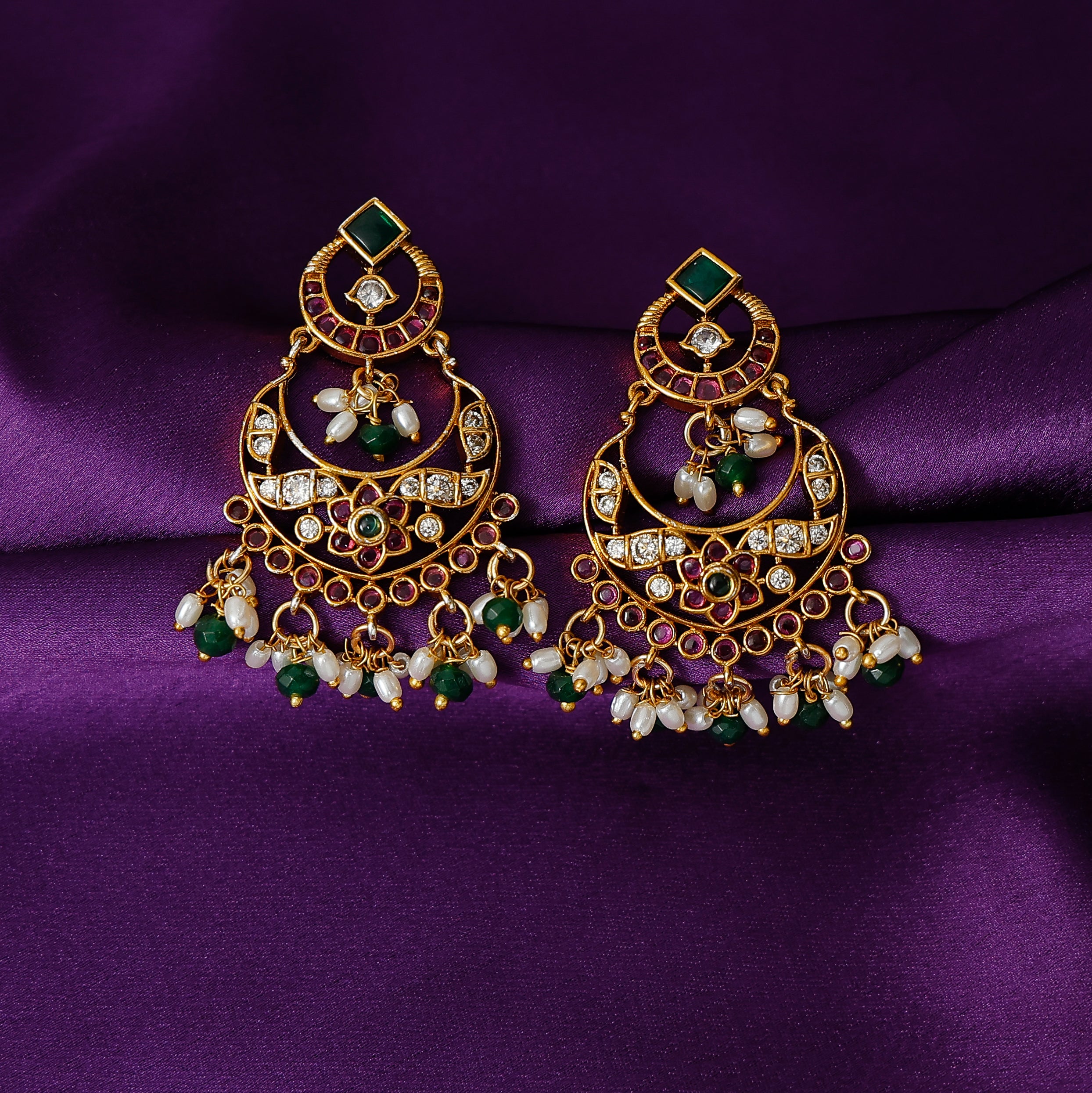Elegant ethnic chand earrings with detailed craftsmanship