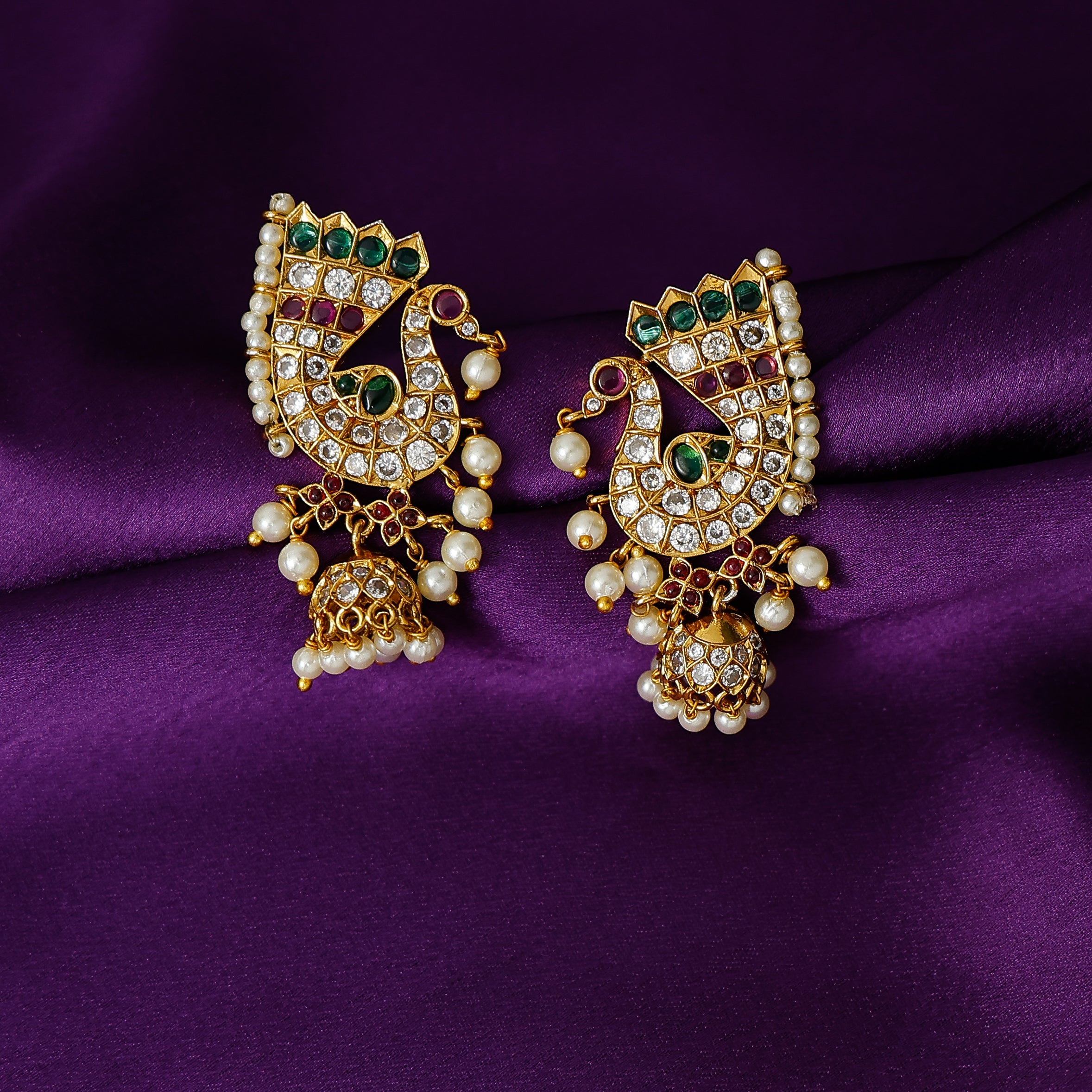 Peacock pearl jhumka earrings traditional design for women