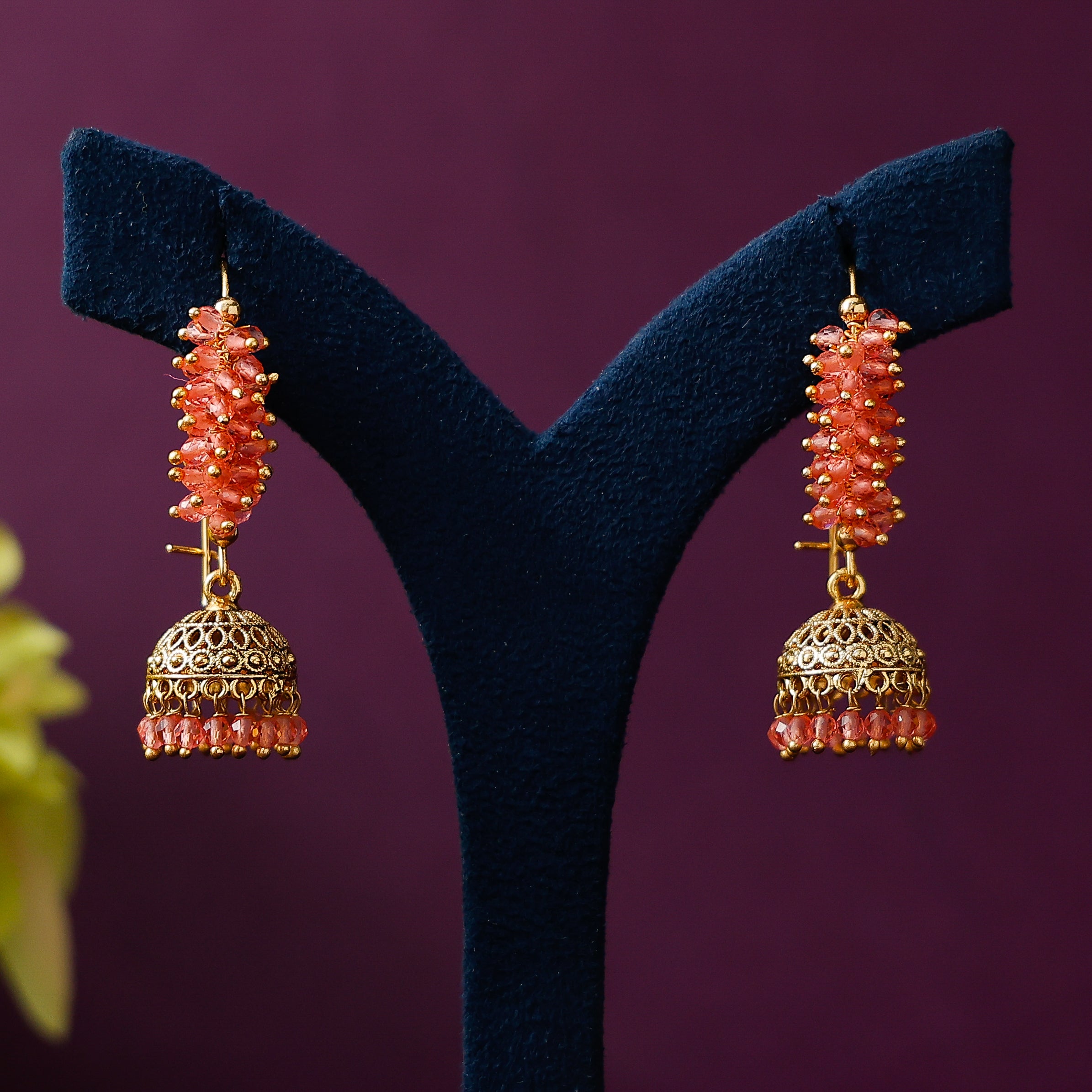 Cluster pearl hanging jhumka earrings with elegant ethnic design