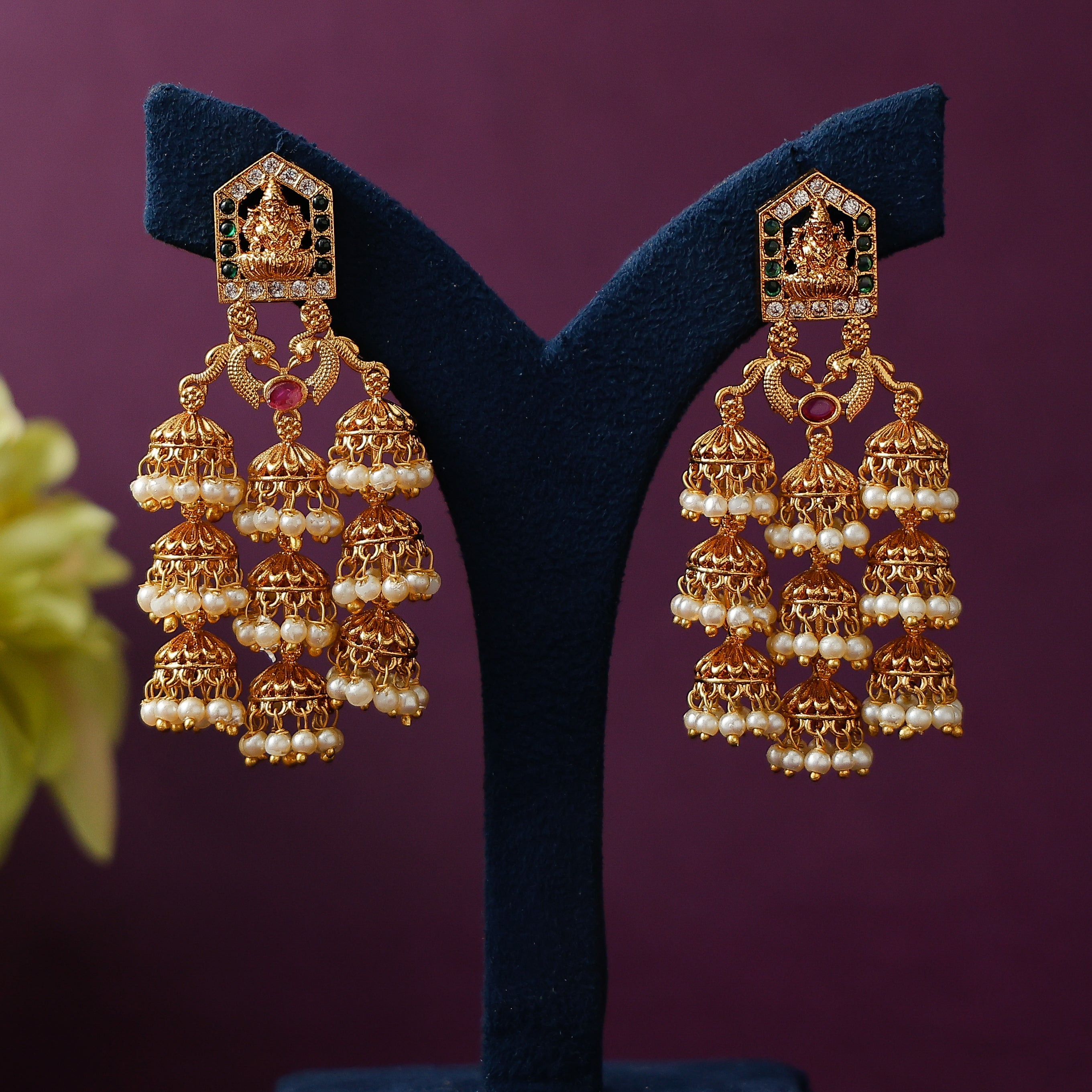Devi Jhumka Drops Earrings with traditional temple jewellery design