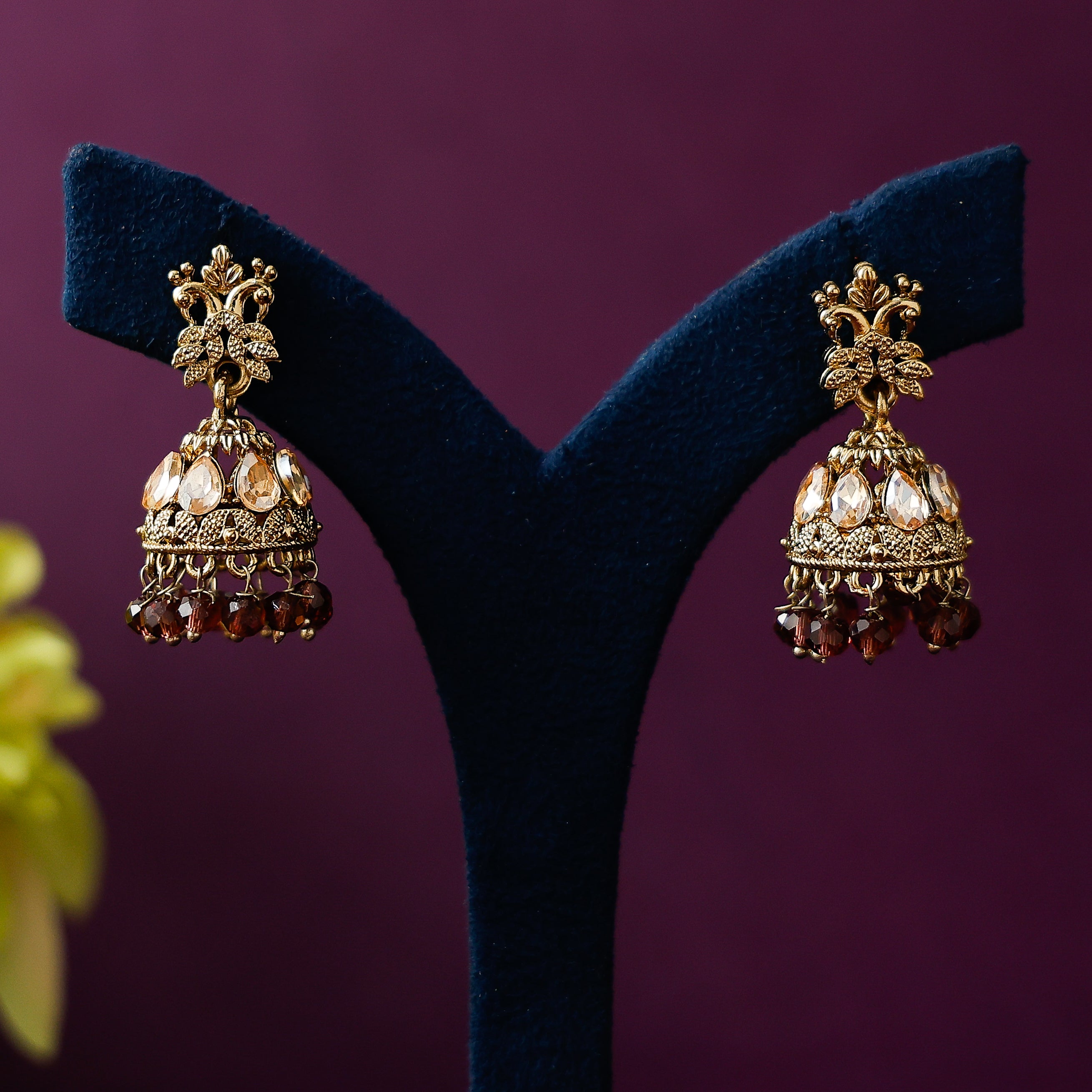 Devi Stone Beaded Jhumkas with traditional temple jewellery design