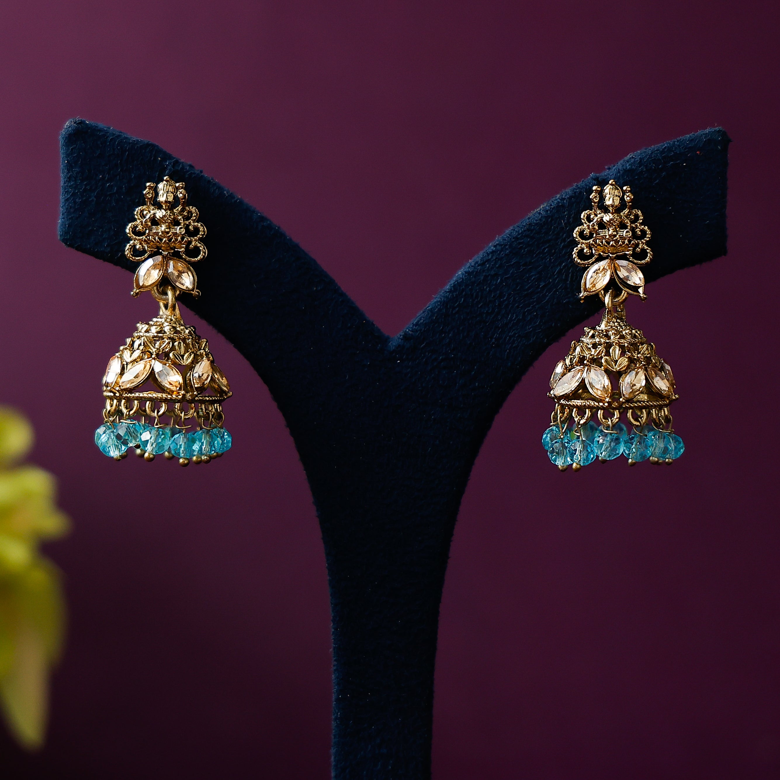 Devi Stone Beaded Jhumkas with traditional temple jewellery design